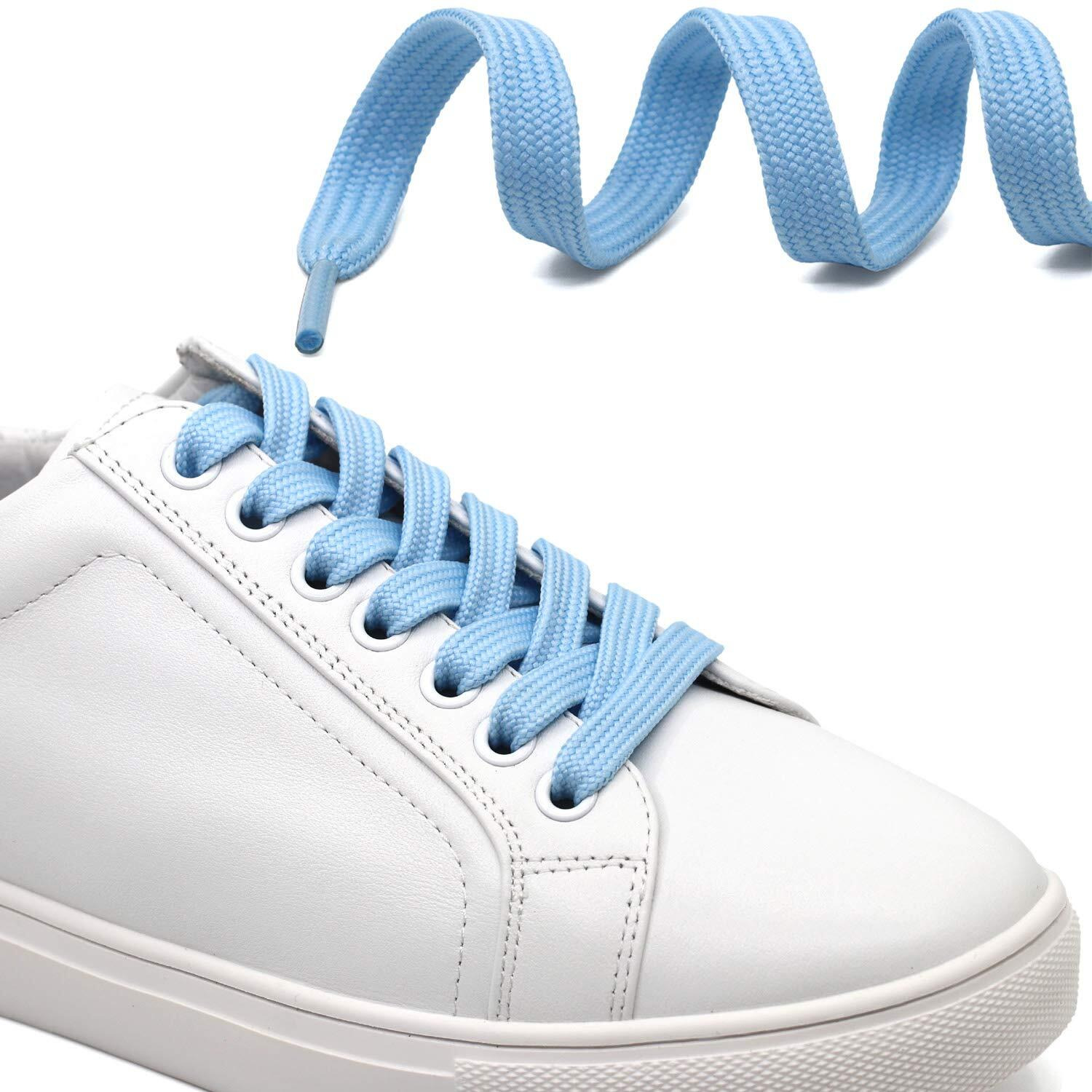 Delele Solid Flat Shoe Laces Hollow Thick Ligth Blue Shoelaces For Sneakers 2 Pair 79 Inch