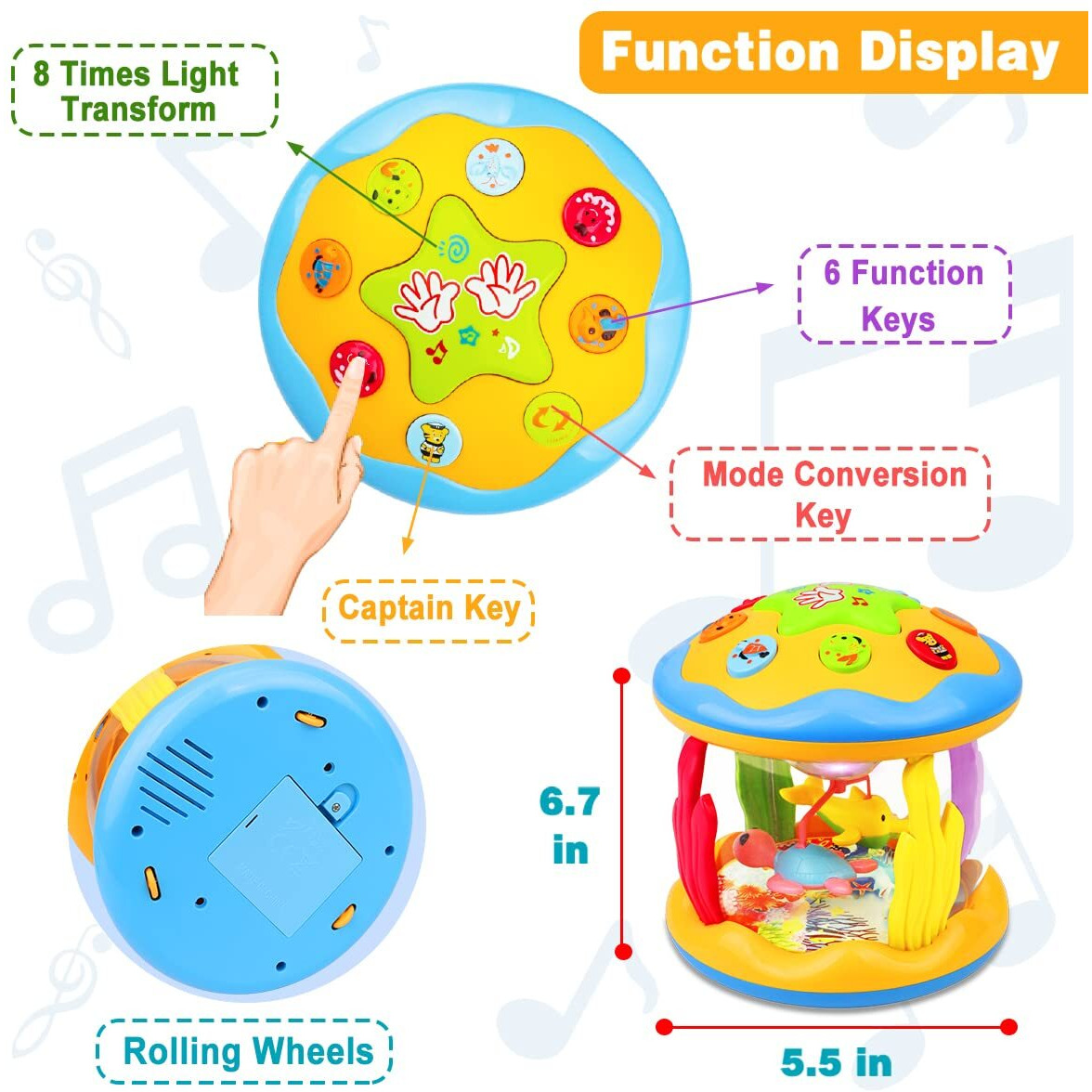 Aboosam Baby Toys 6 To 12 Months - Musical Learning Infant Toys 12-18 Months - Babies Ocean Rotating Light Up Toys For Toddlers 1 2 3+ Years Old Boys Girls Baby Gifts
