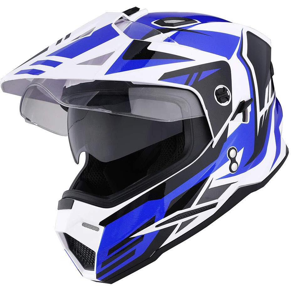 1Storm Dual Sport Motorcycle Motocross Off Road Full Face Helmet Dual Visor Storm Force Blue, Size Xl