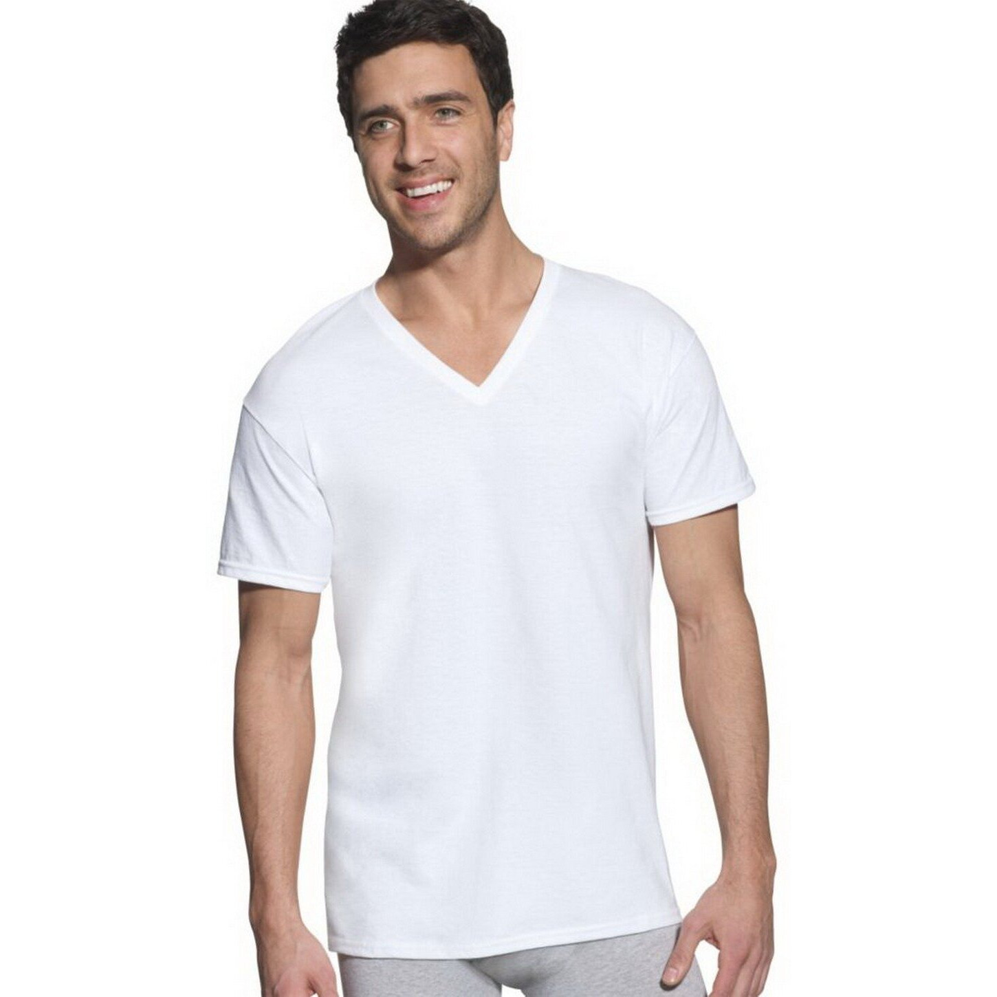 Hanes Ultimate Mens 6 Pack Freshiq V-Neck Tee, White, X-Large