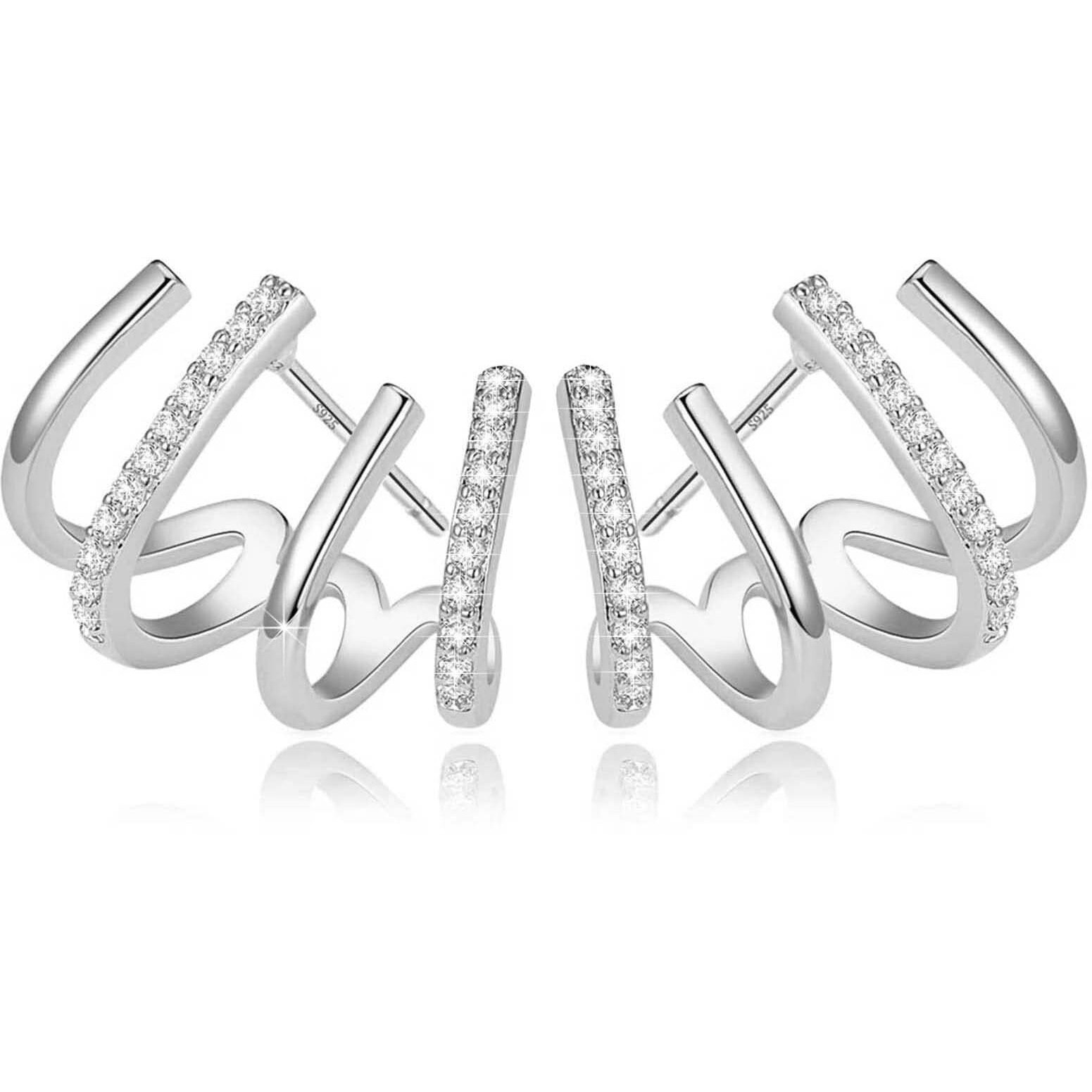 Panshi Sterling Silver Post Earrings Silver Hoop Earrings For Women Trendy Stud Huggie Claw Earrings Cuff Hypoallergenic Jewelry Gifts (Silver Claw)