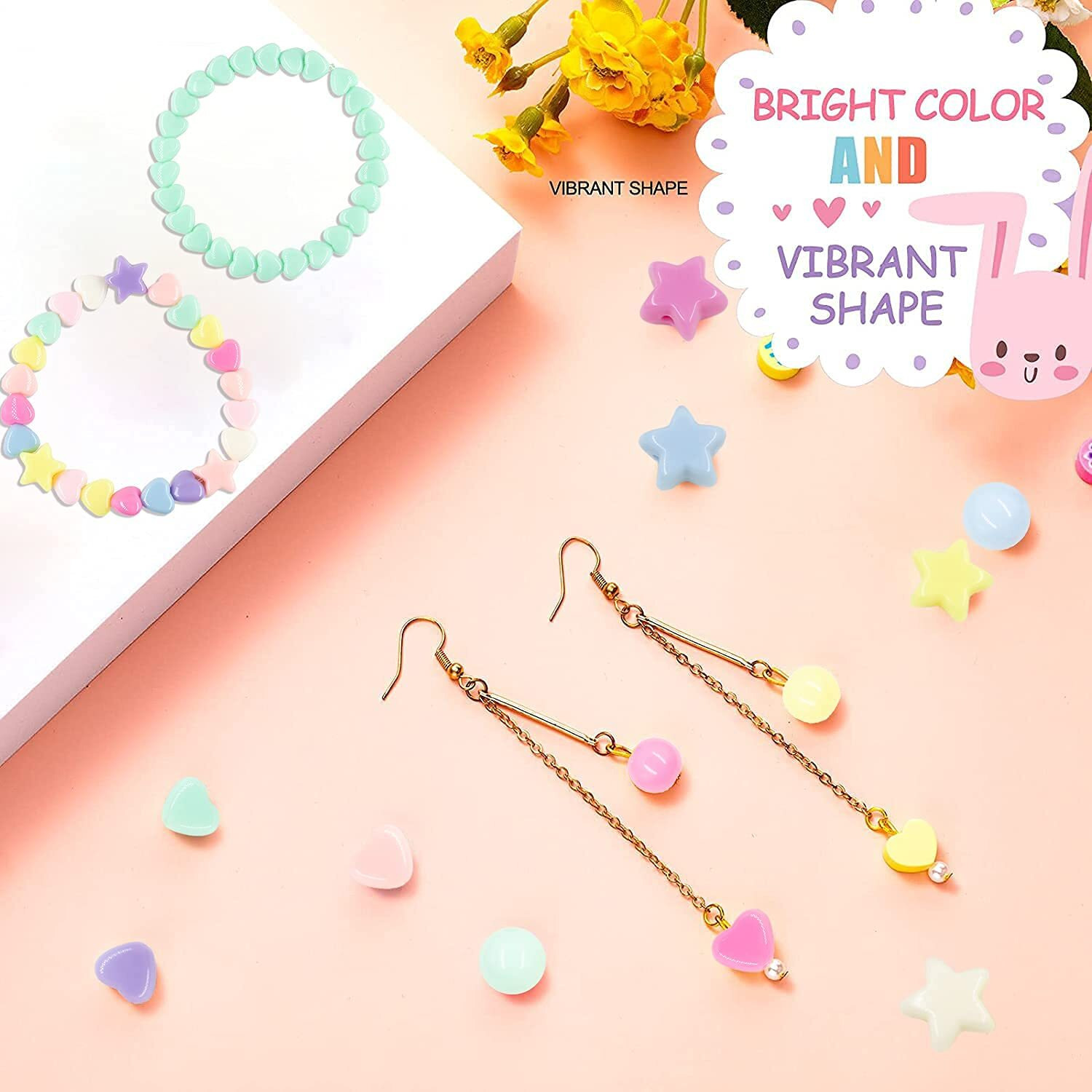 720Pcs Candy Color Acrylic Heart Beads Star And Round Beads, Colorful Assorted Plastic Pastel Circle Shape Cute Loose Beads Bulk For Bracelets Jewelry Making Diy Crafts Necklace