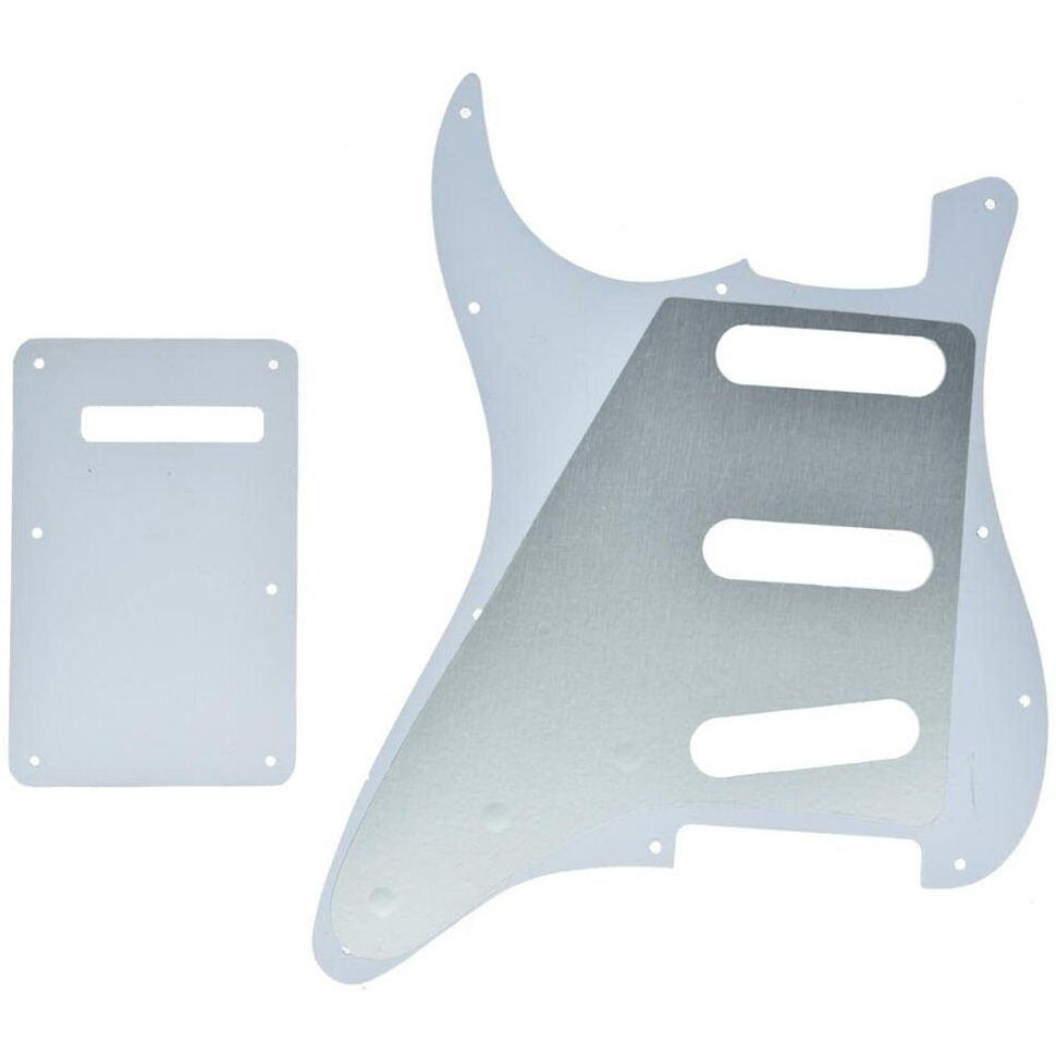 Kaish 11 Hole St/Strat Style Pickguard Sss Pick Guard With St Back Plate Tremolo Trem Cover For Usa/Mexico Stratocaster/Strat Black/White Grid