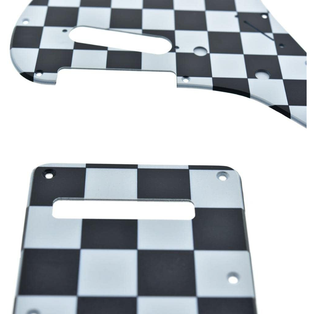 Kaish 11 Hole St/Strat Style Pickguard Sss Pick Guard With St Back Plate Tremolo Trem Cover For Usa/Mexico Stratocaster/Strat Black/White Grid
