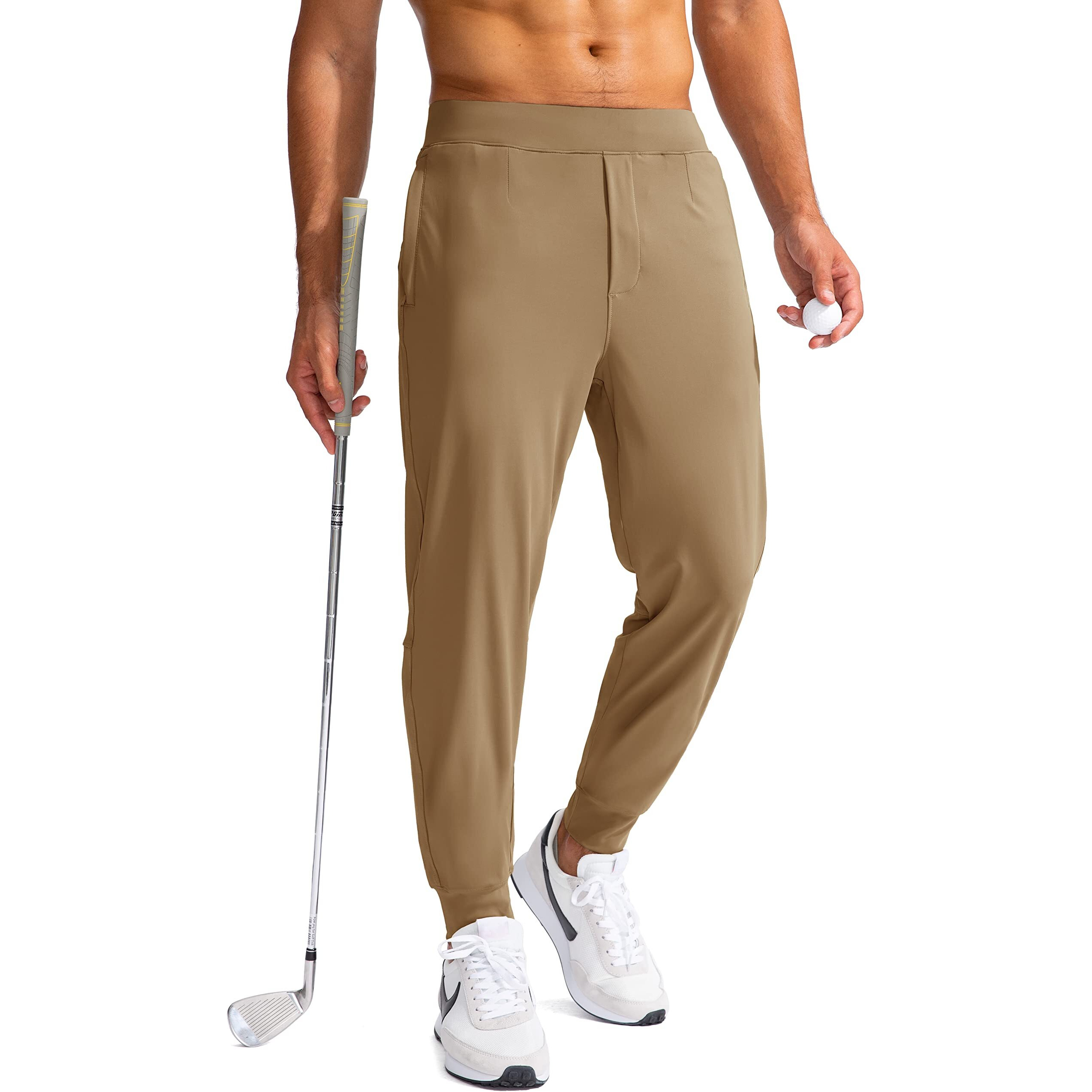 G Gradual Men's Golf Joggers Pants With Zipper Pockets Stretch Sweatpants Slim Fit Track Pants Joggers For Men Work Running (Dark Khaki, L)