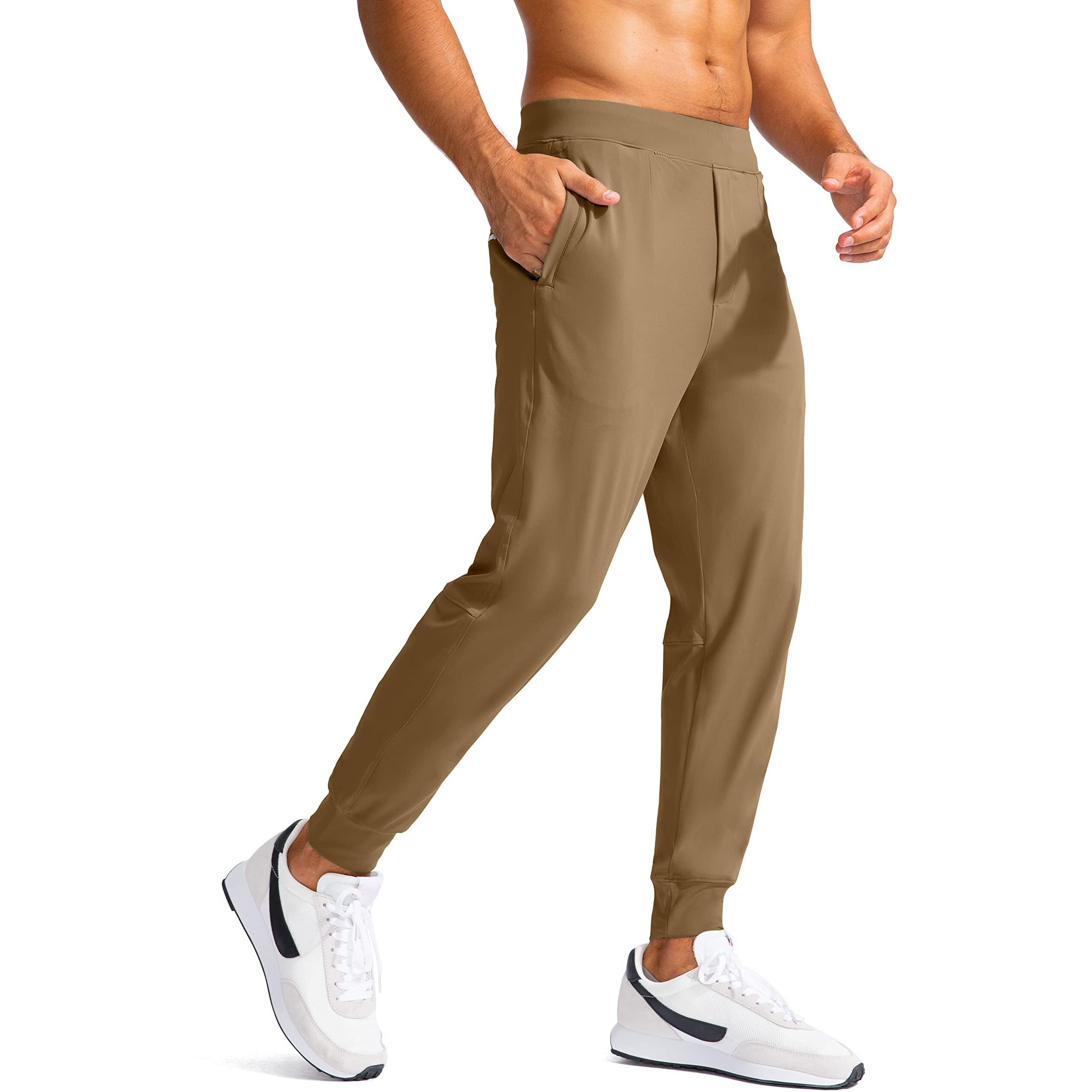 G Gradual Men's Golf Joggers Pants With Zipper Pockets Stretch Sweatpants Slim Fit Track Pants Joggers For Men Work Running (Dark Khaki, L)
