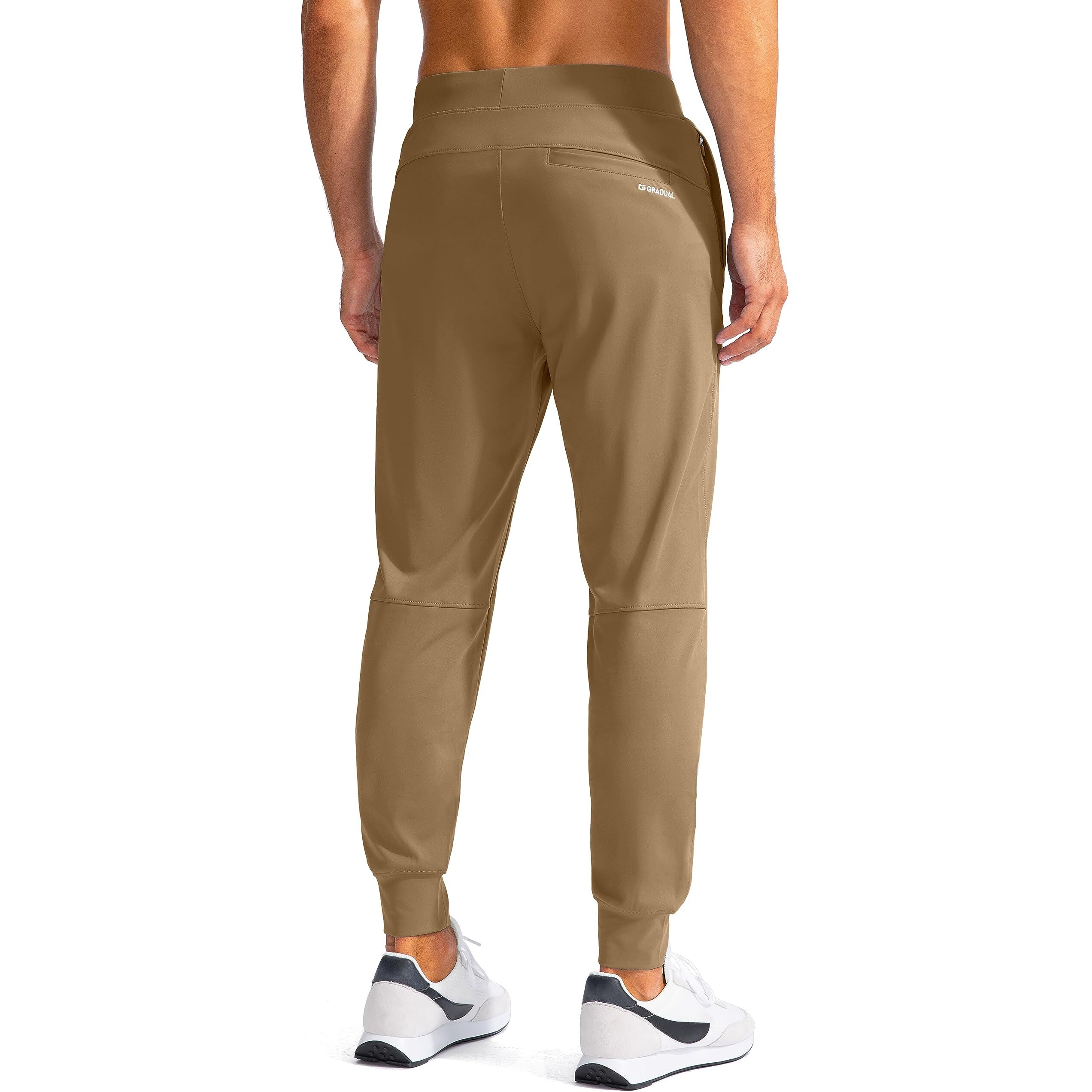 G Gradual Men's Golf Joggers Pants With Zipper Pockets Stretch Sweatpants Slim Fit Track Pants Joggers For Men Work Running (Dark Khaki, L)