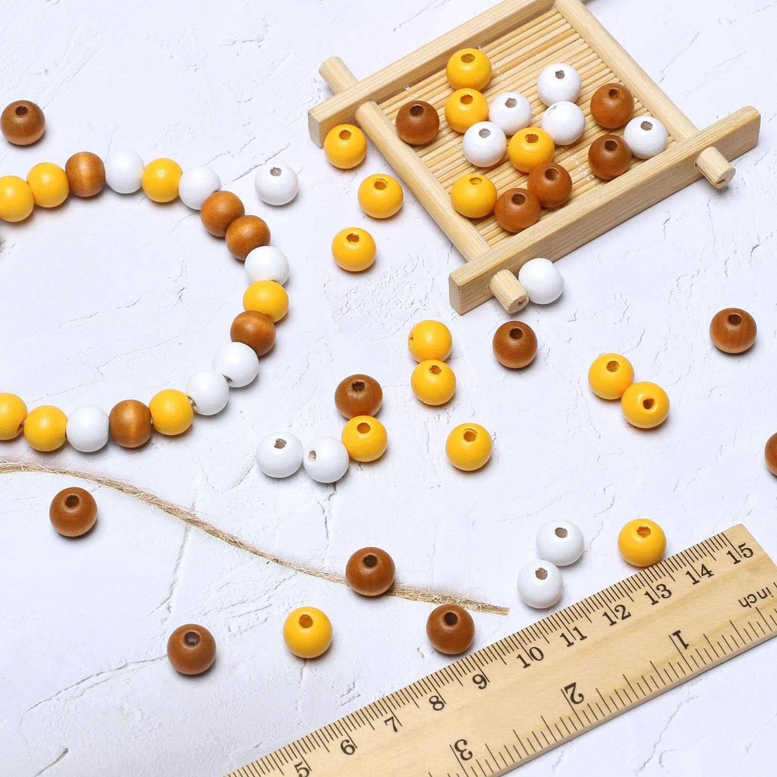 300 Pieces 10Mm Wood Beads In Turmeric, White, Light Coffee Mixed Colors, Round Wood Loose Beads With 3Mm Hole For Craft/Jewelry Making And Beading Crafts, 100Pcs For Each Color