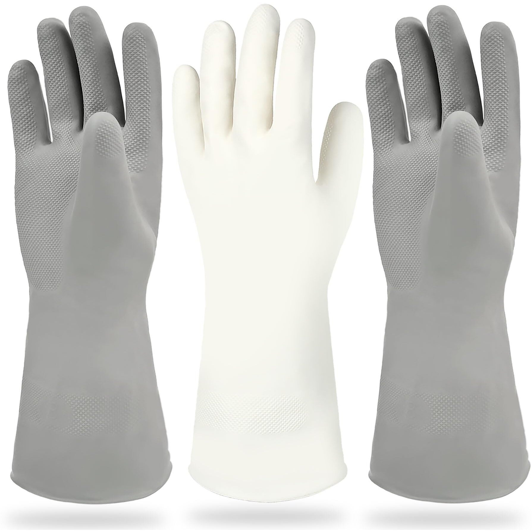 Cleanbear Cleaning Gloves Latex Free Rubber Gloves Reusable Lightweight And Durable Set Of 3 With 2 Pairs Of Gray Gloves And 1 Pair Of White (12 Inches)