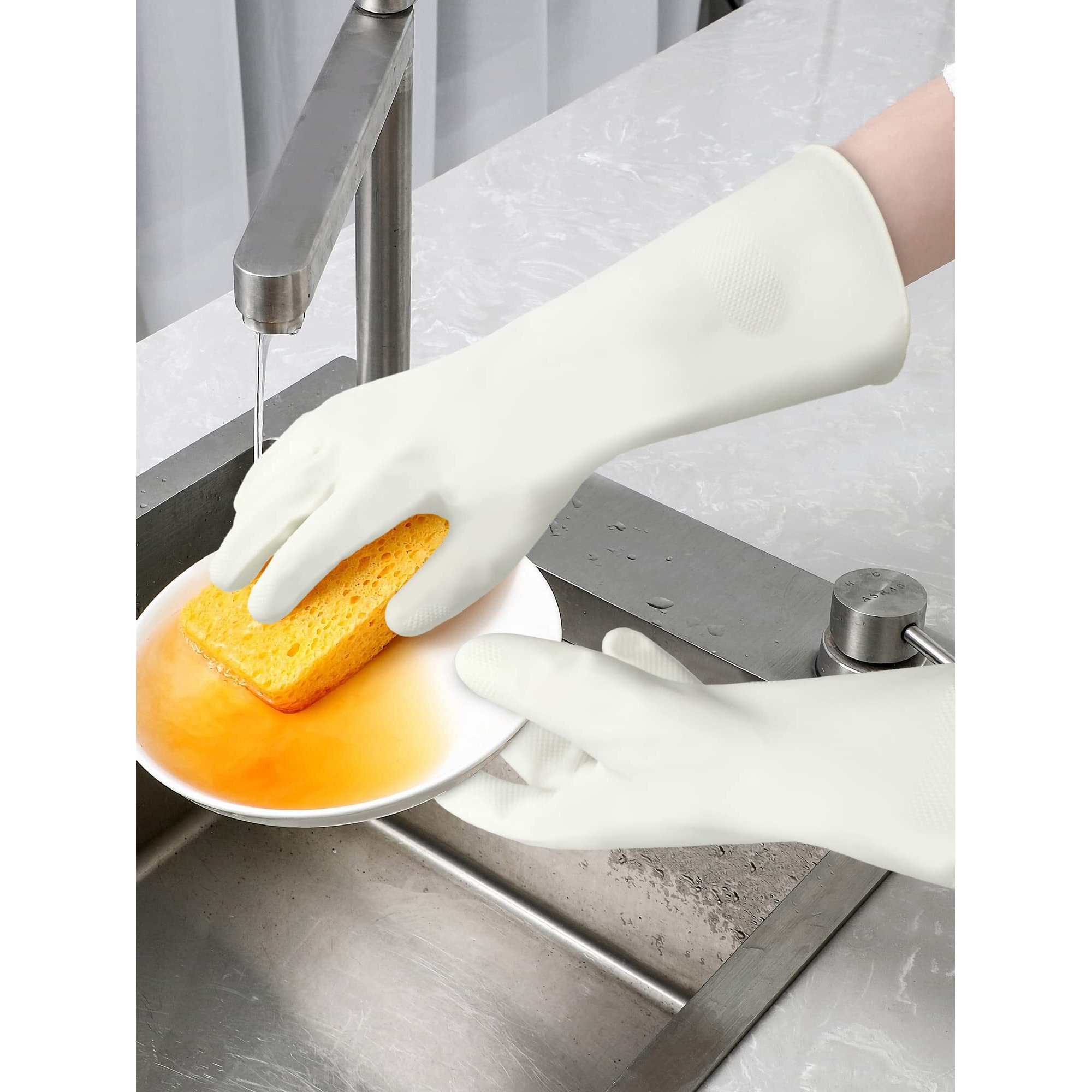 Cleanbear Cleaning Gloves Latex Free Rubber Gloves Reusable Lightweight And Durable Set Of 3 With 2 Pairs Of Gray Gloves And 1 Pair Of White (12 Inches)