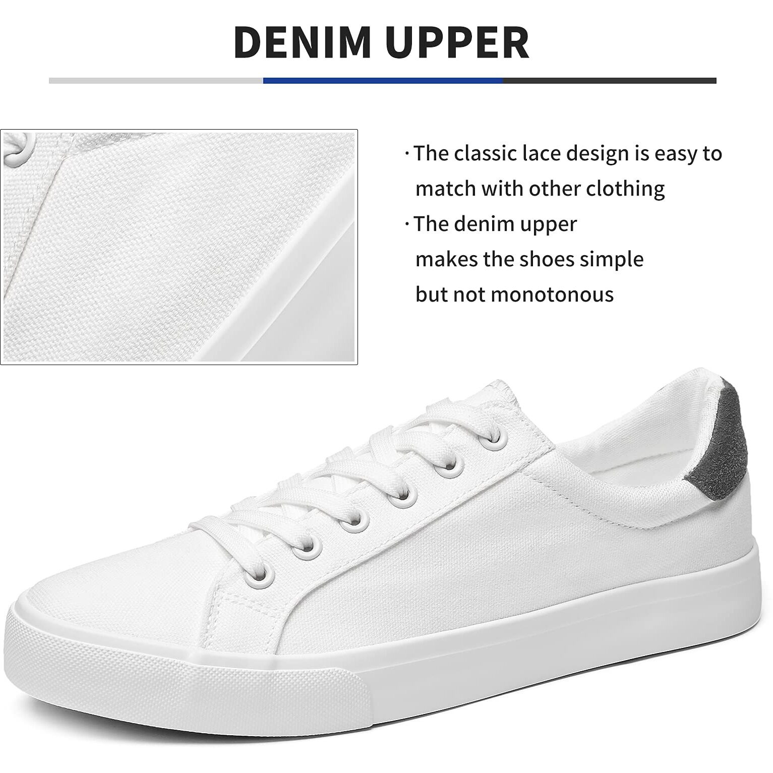 Fracora Mens Canvas Shoes White Black Sneakers Low Top Lace Up Casual Shoe(Milk White, Us10)