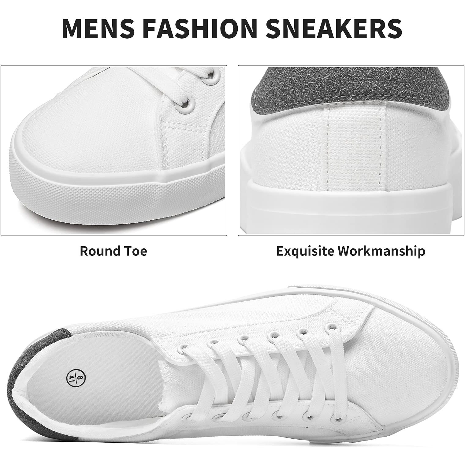 Fracora Mens Canvas Shoes White Black Sneakers Low Top Lace Up Casual Shoe(Milk White, Us10)