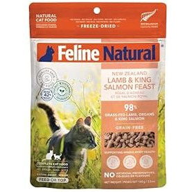 Feline Natural High Protein Dry Cat Food, Freeze-Dried Diet With 98% Meat, Organs & Seafood, No Peas, Grains, Or Artificial Additives, Made In New Zealand, Lamb & King Salmon, 3.5Oz