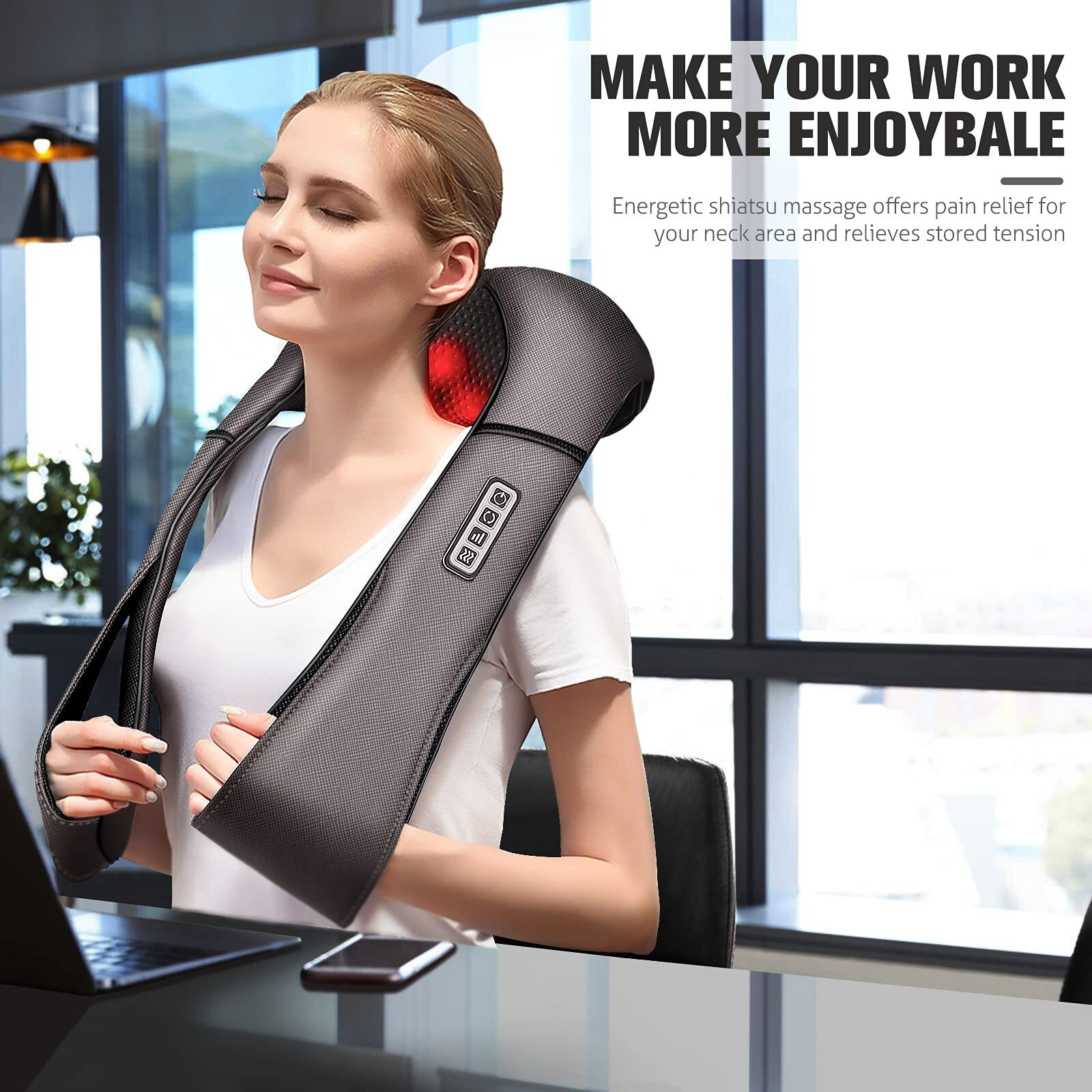 Magicmakers Neck Massager With Heat Gifts For Women, Men, Dad, Mom, Family, Friend, Mothers Day, Fathers Day, Christmas, Shiatsu Kneading Back Neck Massager For Shoulder, Pain Relief, Muscle Soreness