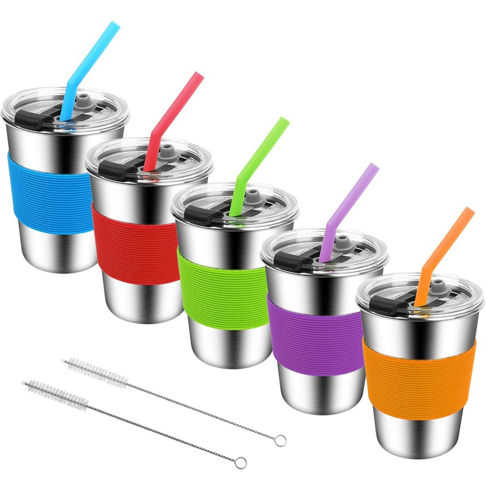 Vermida Kids Cups With Straws And Lids, 5 Pack 12Oz Spill Proof Toddlers Straws Tumbler With Lids, Stainless Steel Sippy Cups With Lids For School, Outdoor