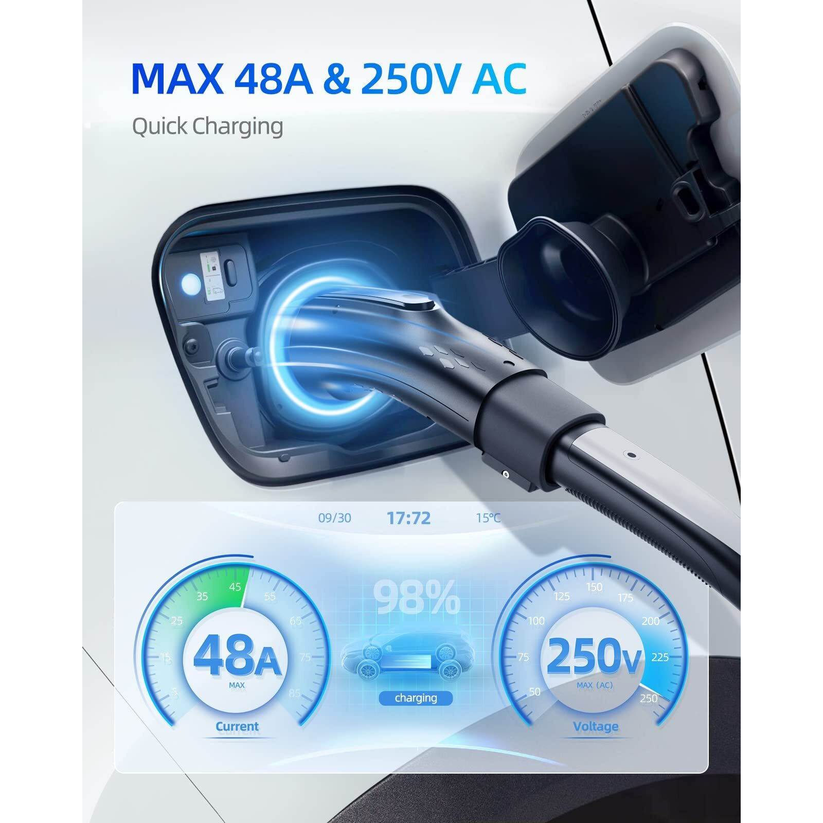 Shockflo J1772 Evs Adapter, Tesla To J1772 Adapter, Fit For All J1772 Evs, 48A 250V Max, With Anti-Drop Lock, For Tesla Destination Charger Mobile Connector Wall Connector