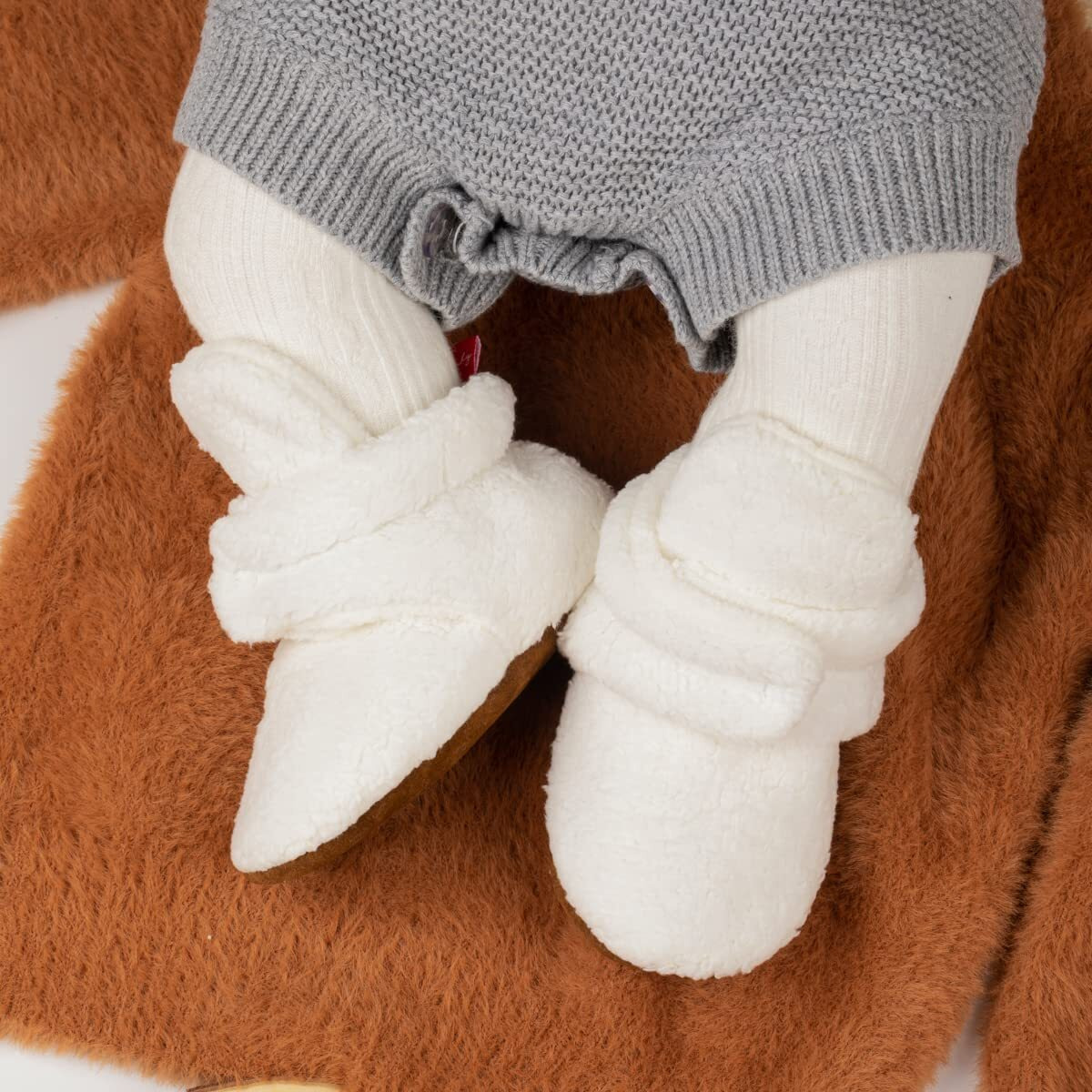 Babelvit Newborn Baby Boy Girl Soft Fleece Booties Stay On Infant Slippers Socks Shoe Non Skid Gripper Toddler First Walkers Winter Ankle Crib Shoes