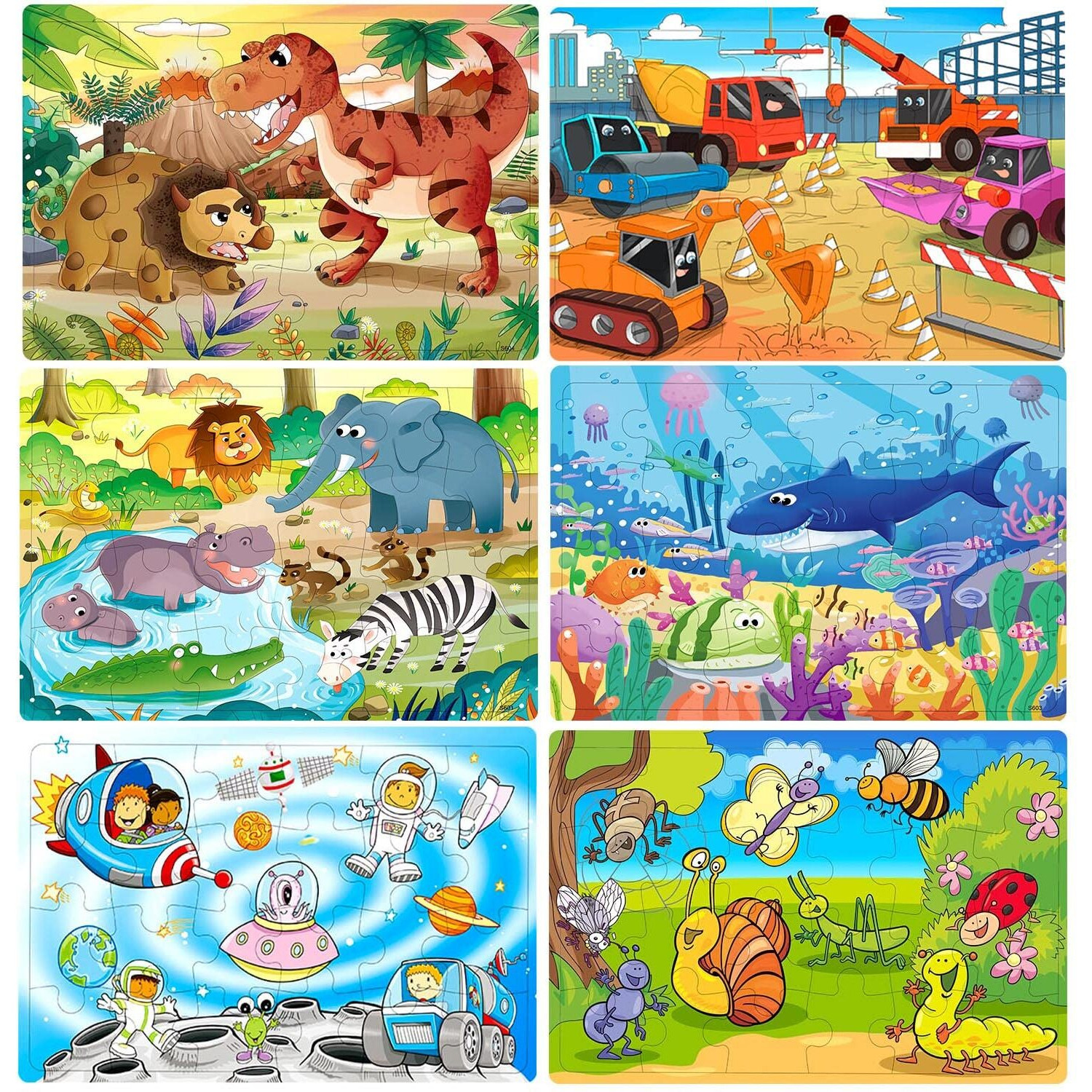 Puzzles For Kids Ages 3-5, 24 Piece Colorful Wooden Puzzles For Toddler Children Learning Educational Puzzles Toys For Boys And Girls (6 Puzzles)