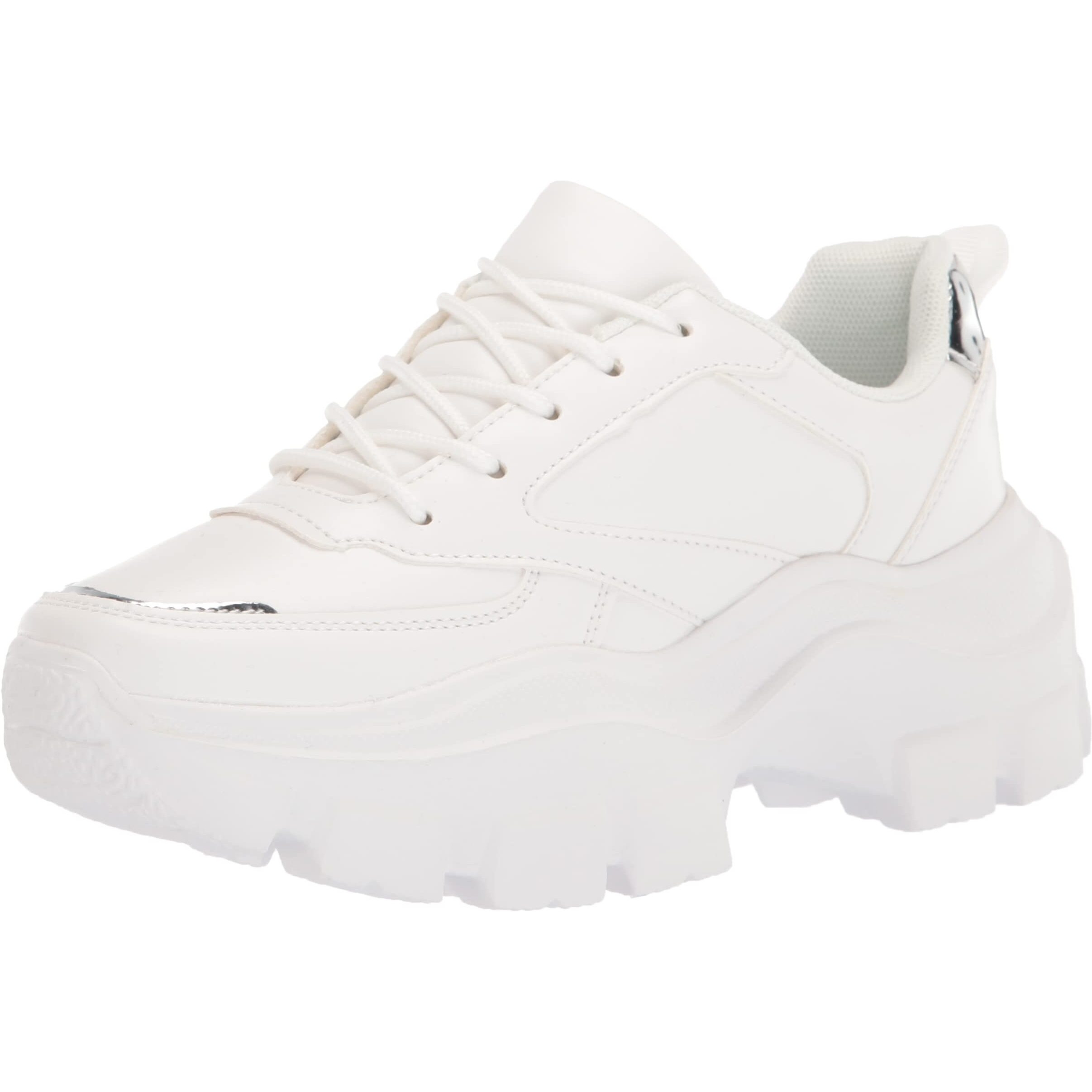 Lucky Step Women 90S Chunky Platform Reflective Sneakers - White Hologram Casual Lace-Up Walking Dad Sneakers(White - Silver,9 B(M) Us)