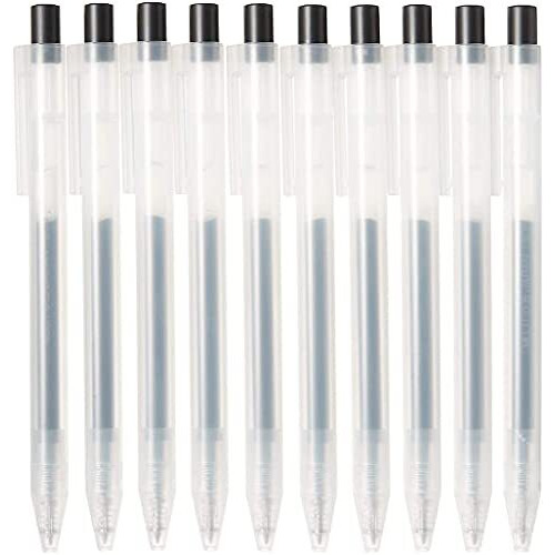 Muji Smooth Gel Ink Ballpoint Pen Knock Type 10-Pieces Set, 05 Mm Nib Size, Black