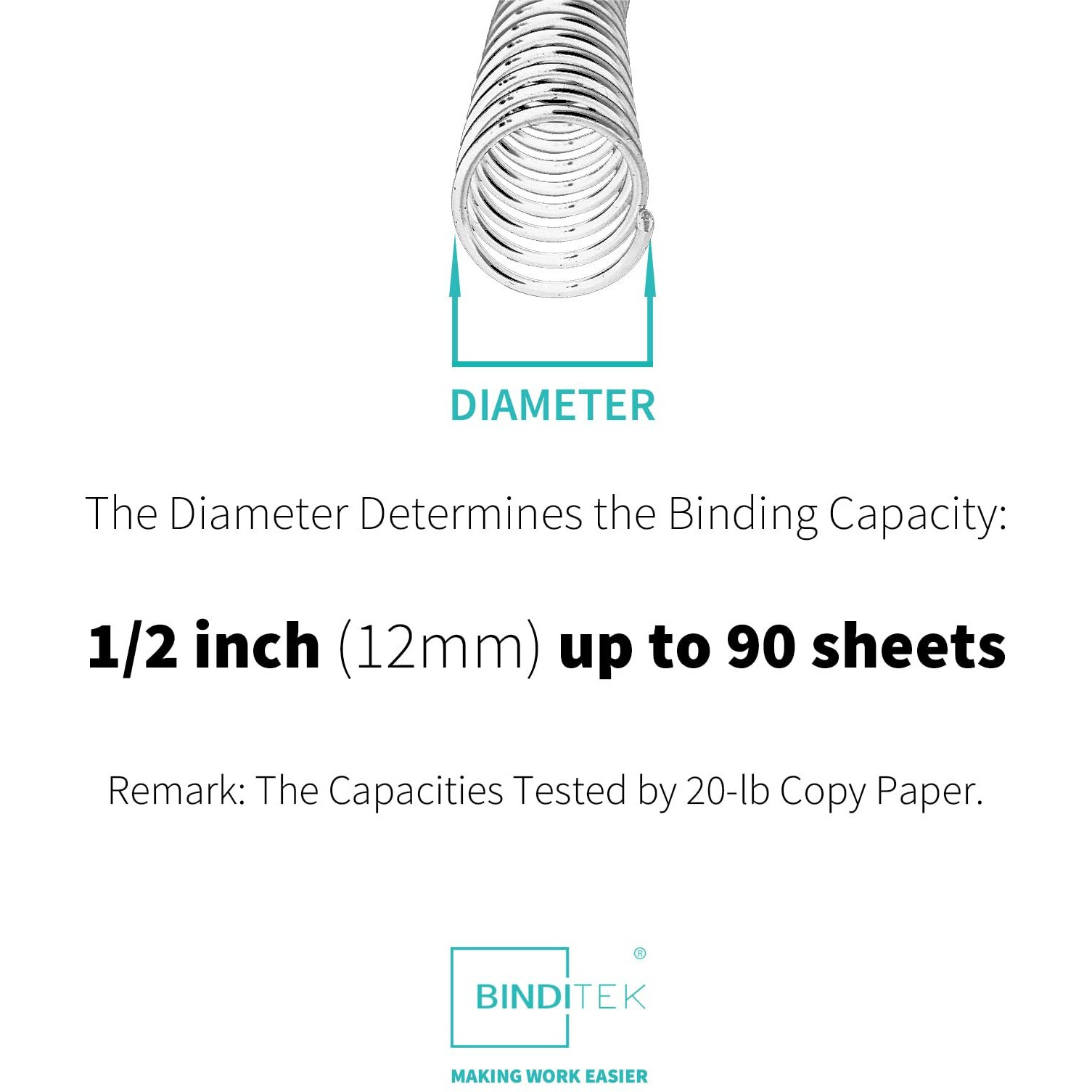 Binditek 50 Pack Plastic Spiral Binding Coils, 12Mm(1/2"), 90 Sheet Capacity, 41 Pitch, Clear, 48Loops, For Letter Size, For Students And Coworkers