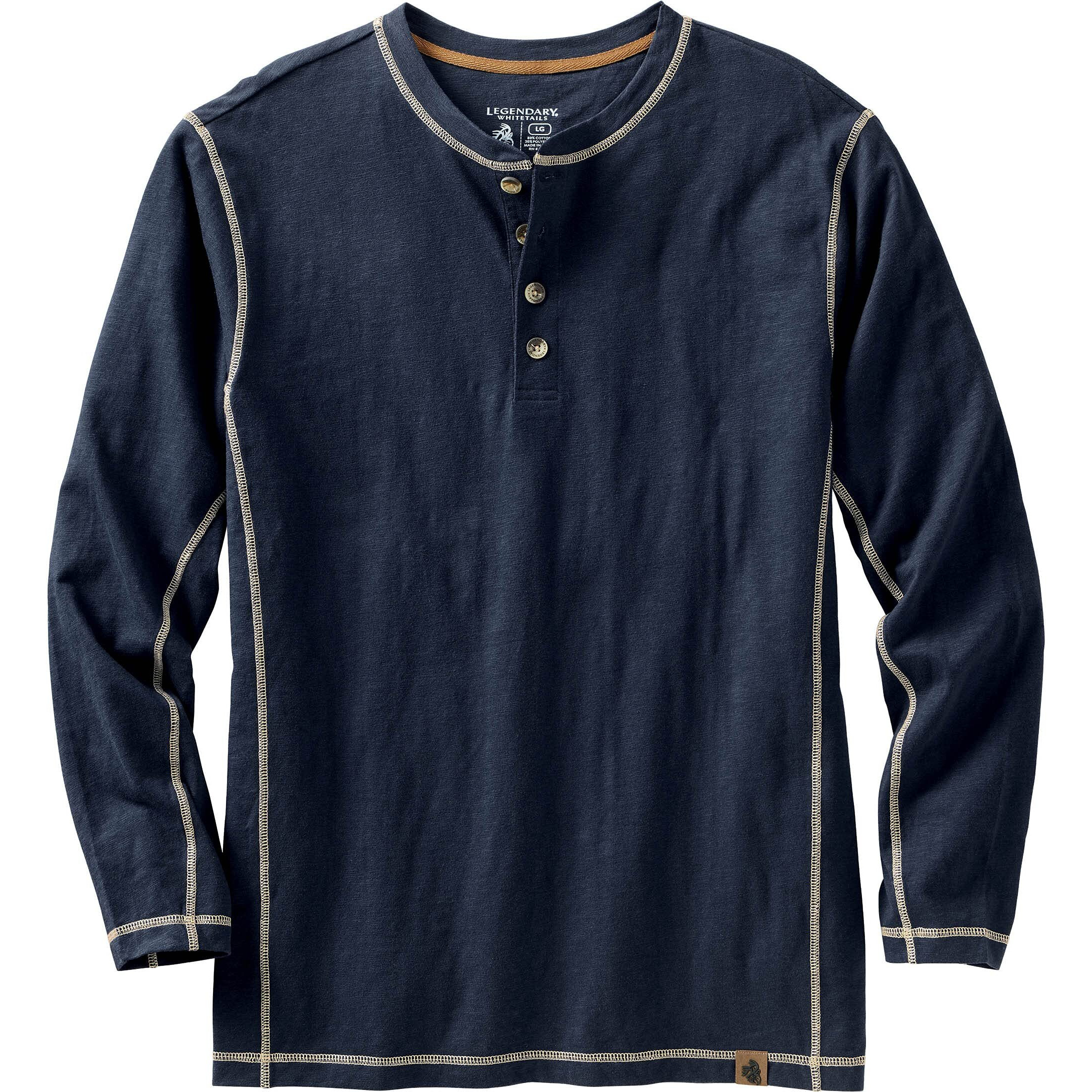 Legendary Whitetails Mens Standard Maverick Slub Henley Shirt, Navy, Large