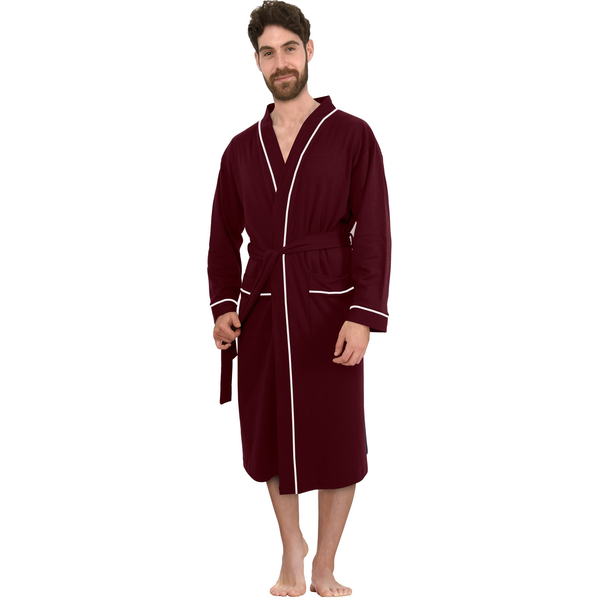 Ny Threads Mens Knit Robe Lightweight Summer Cotton Blend Bathrobe