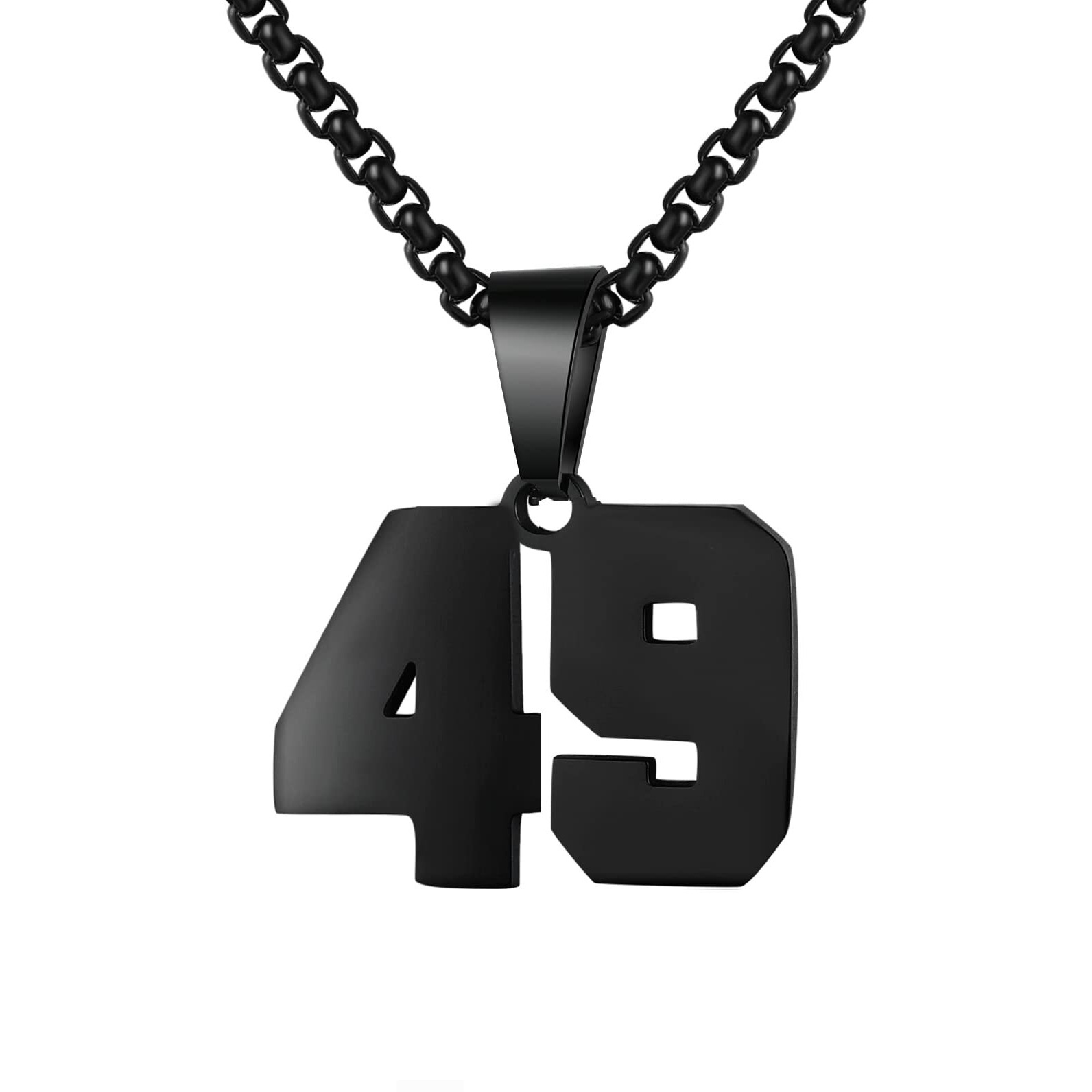 Number Necklaces Personalized Necklaces Black Initial Number Pendant Stainless Steel Chain Movement Necklaces For Men Women (49)