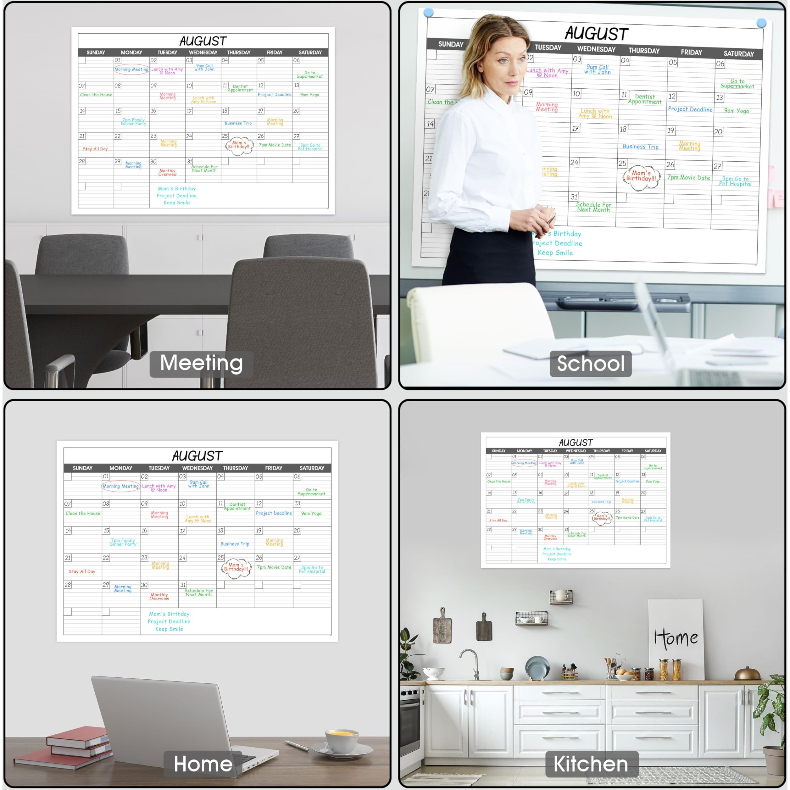 Large Dry Erase Calendar For Wall - Undated 1 Month Wall Calendar, 40" X 30", Erasable & Reusable Laminated Calendar With 8 Round Stickers, Great Layout Wall Calendar Dry Erase For Home, Office And School