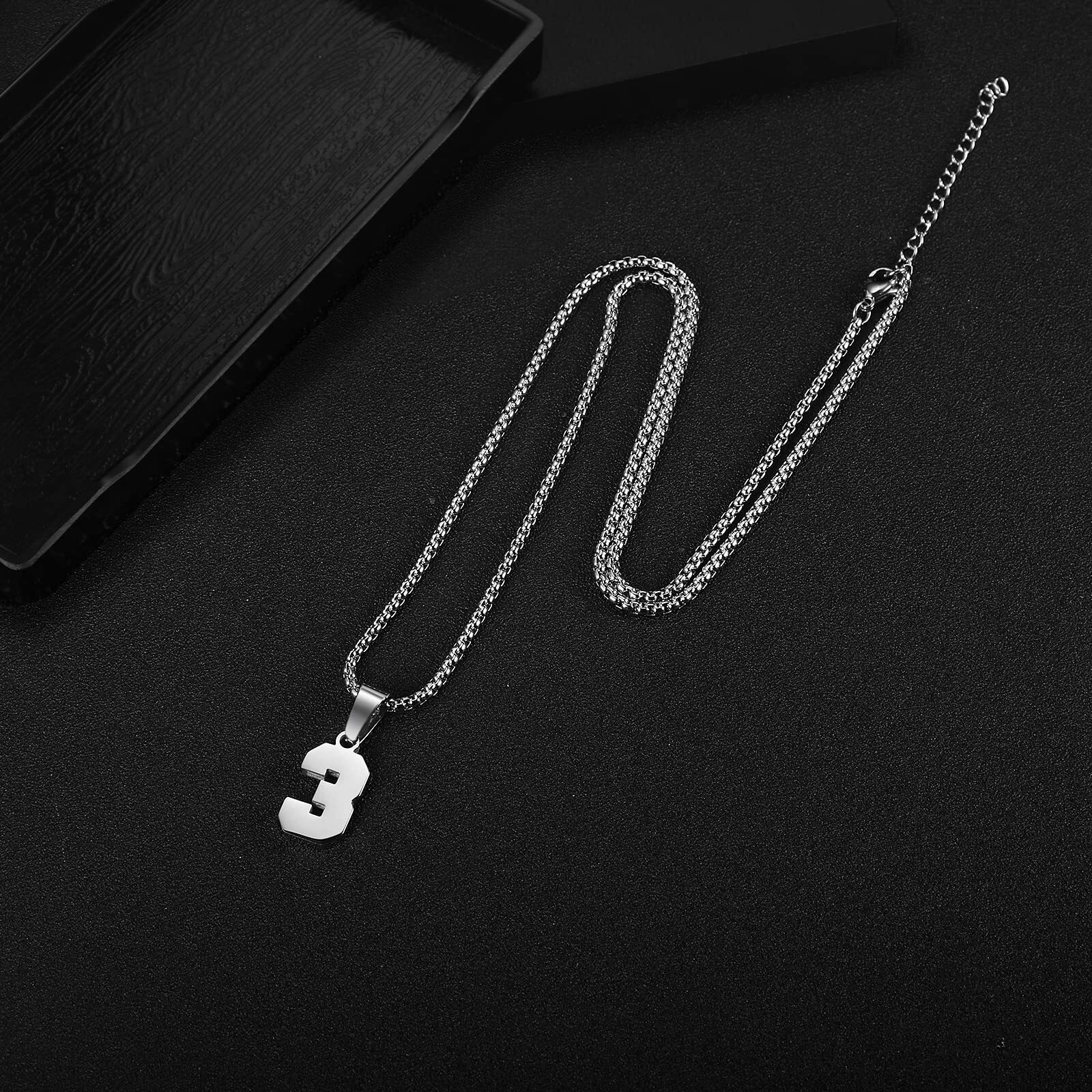 Number Necklaces Personalized Necklaces Silver Initial Number Pendant Stainless Steel Chain Movement Necklaces For Men Women (14)