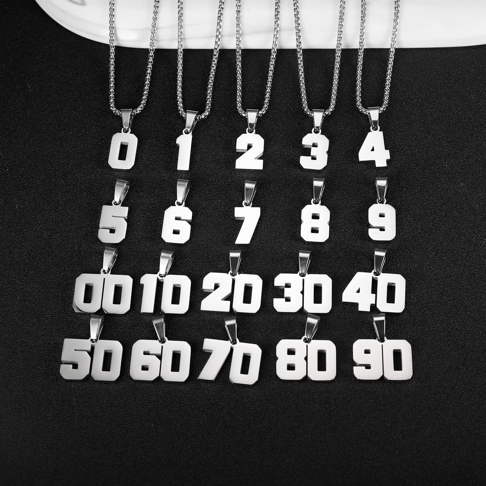 Number Necklaces Personalized Necklaces Silver Initial Number Pendant Stainless Steel Chain Movement Necklaces For Men Women (10)