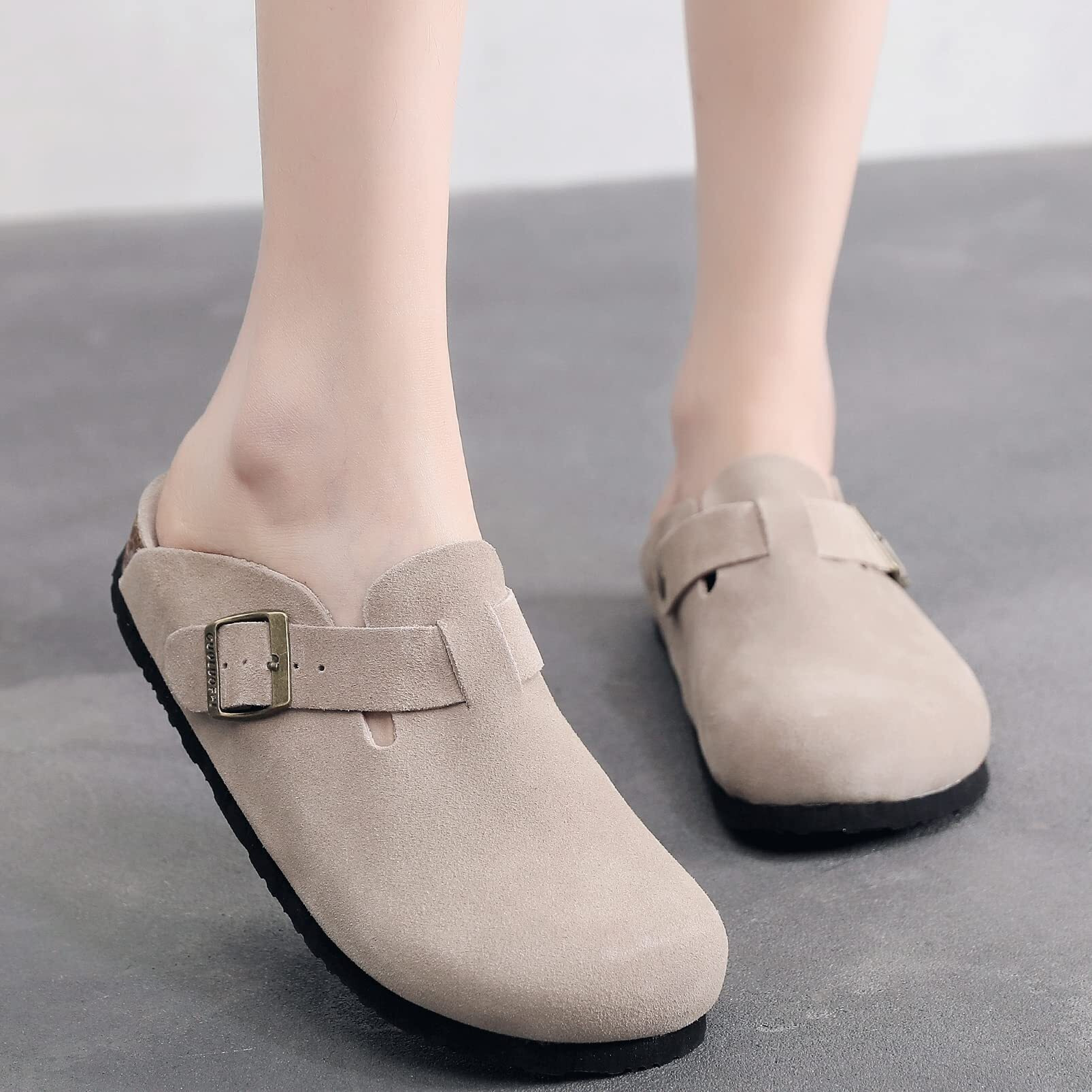 Guoluofei Clogs For Women, Womens Clogs- Mules House Slipers With Arch Support And Adjustable Buckle Apricot