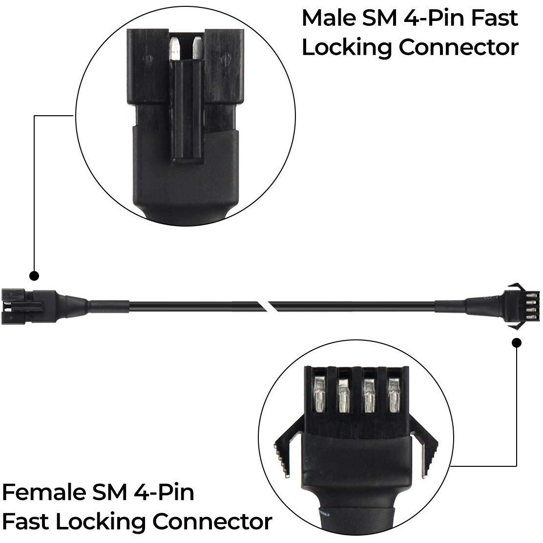 4Pcs 4-Feet Extension Cords For Underglow Rgb Led Light Strip Kits With 4-Pin Fast Locking Connectors On Motorcycles Trikes Trailers Golf Carts, Ext-4Ft