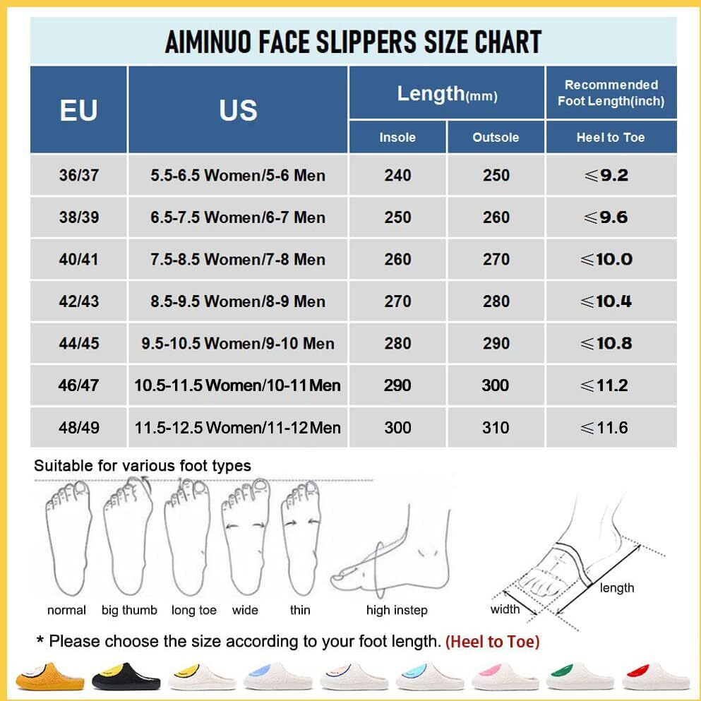 Aiminuo Women's Men's Retro Preppy Happy Face Slippers Comfy Warm Plush Slip-On House Slipper For Winter Indoor Soft Cushion Non-Slip Fluffy Slides Slippers White-Yellow 9.5-10.5 Women/9-10 Men