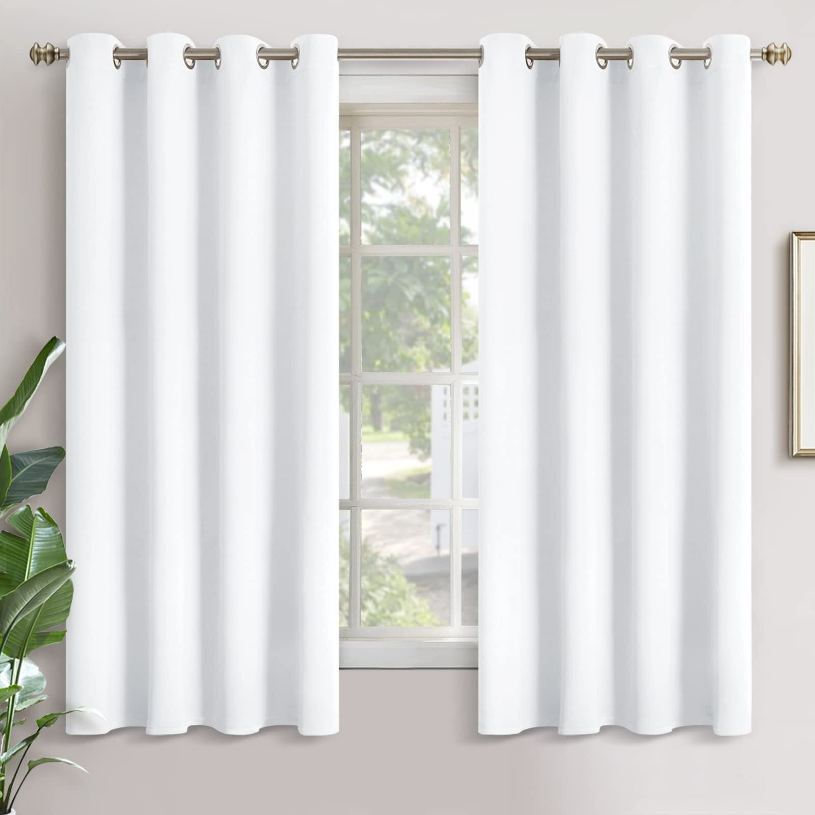 Youngstex White Curtains For Living Room - Grommet Top Privacy Protection 63 Inches Length Window Curtains For Dining Room, 2 Panels, 52 X 63 Inch