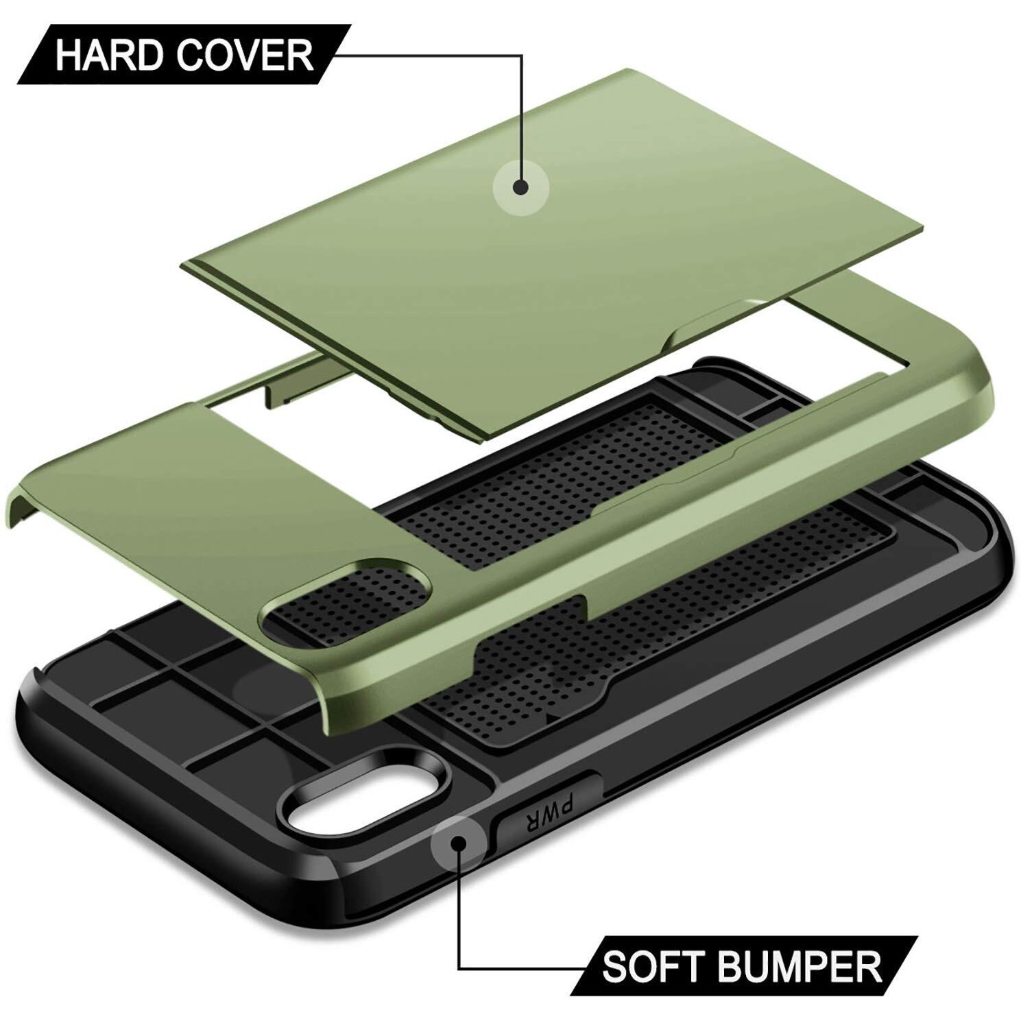 Samonpow For Iphone X/Xs Case Wallet Card Holder For Iphone 10 Case Wallet Card Holder Heavy Duty Shockproof Bumper Phone Case Cover For Iphone X Xs 10 5.8 Inch Olive