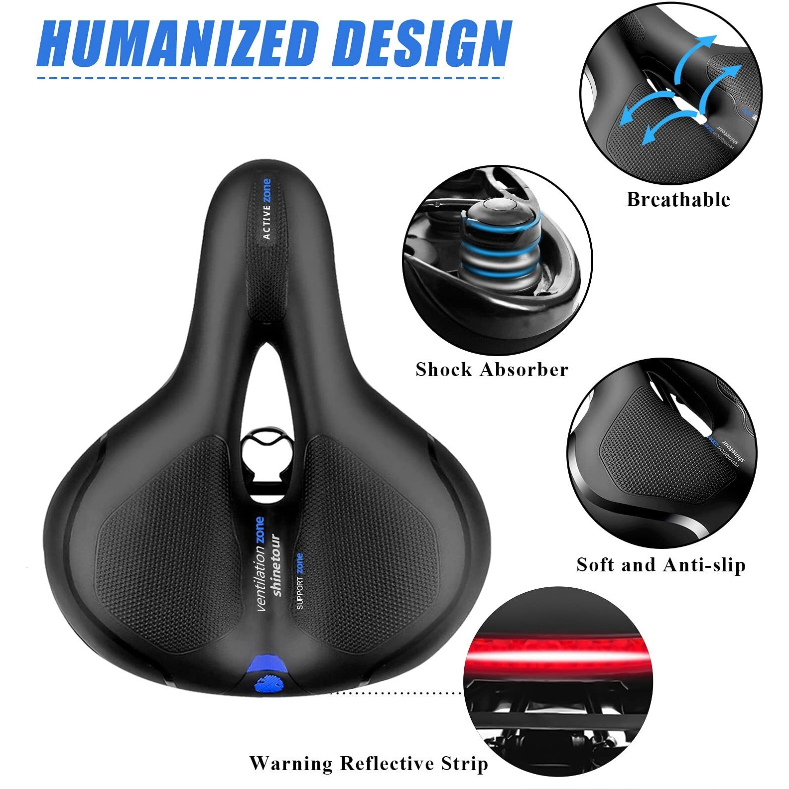 Gincleey Comfort Bike Seat For Women MenWith Bell Wide Bicycle Saddle Replacement Memory Foam Padded Soft Bike Cushion With Dual Shock Absorbing Universal Fit For Indoor/Outdoor