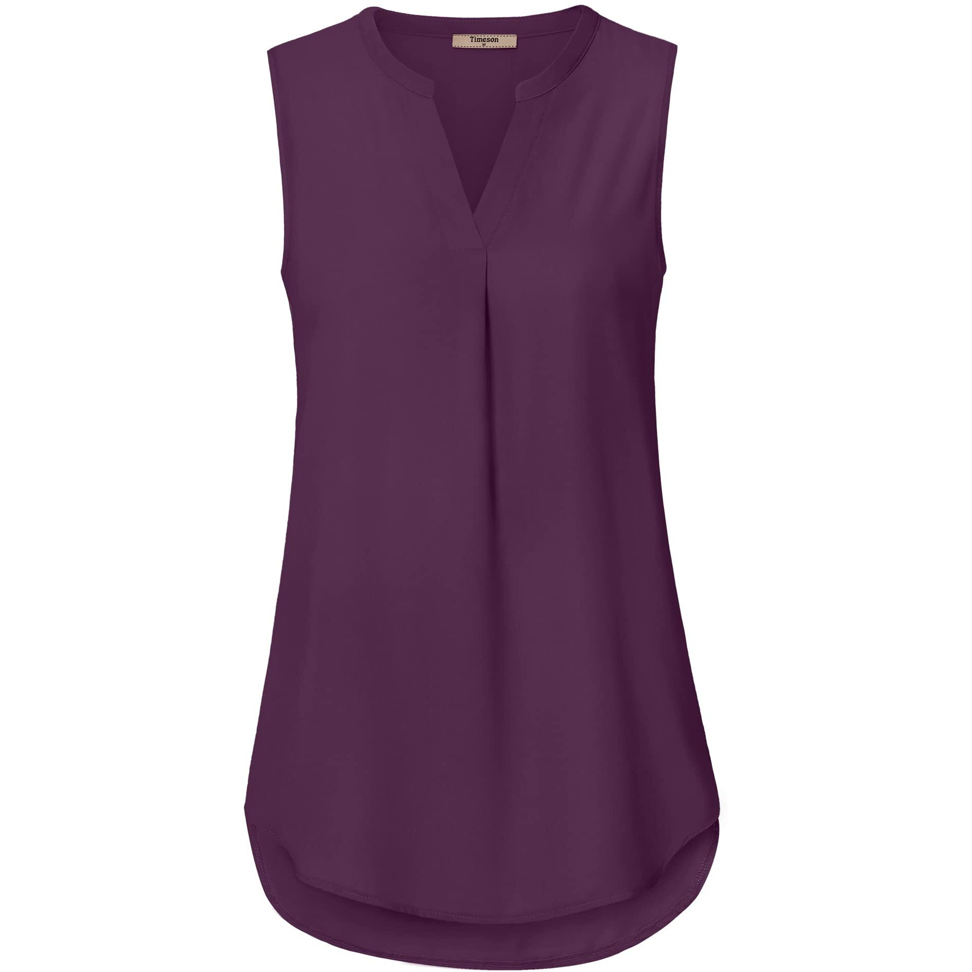 Timeson Womens Blouses For Work Professional,V Neck Office Attire Dressy Shirts Ladies Tops And Blouses Sleeveless Chiffon Tunic Tops Interview Formal Long Shell Tops Bussiness Casual Deep Violet L