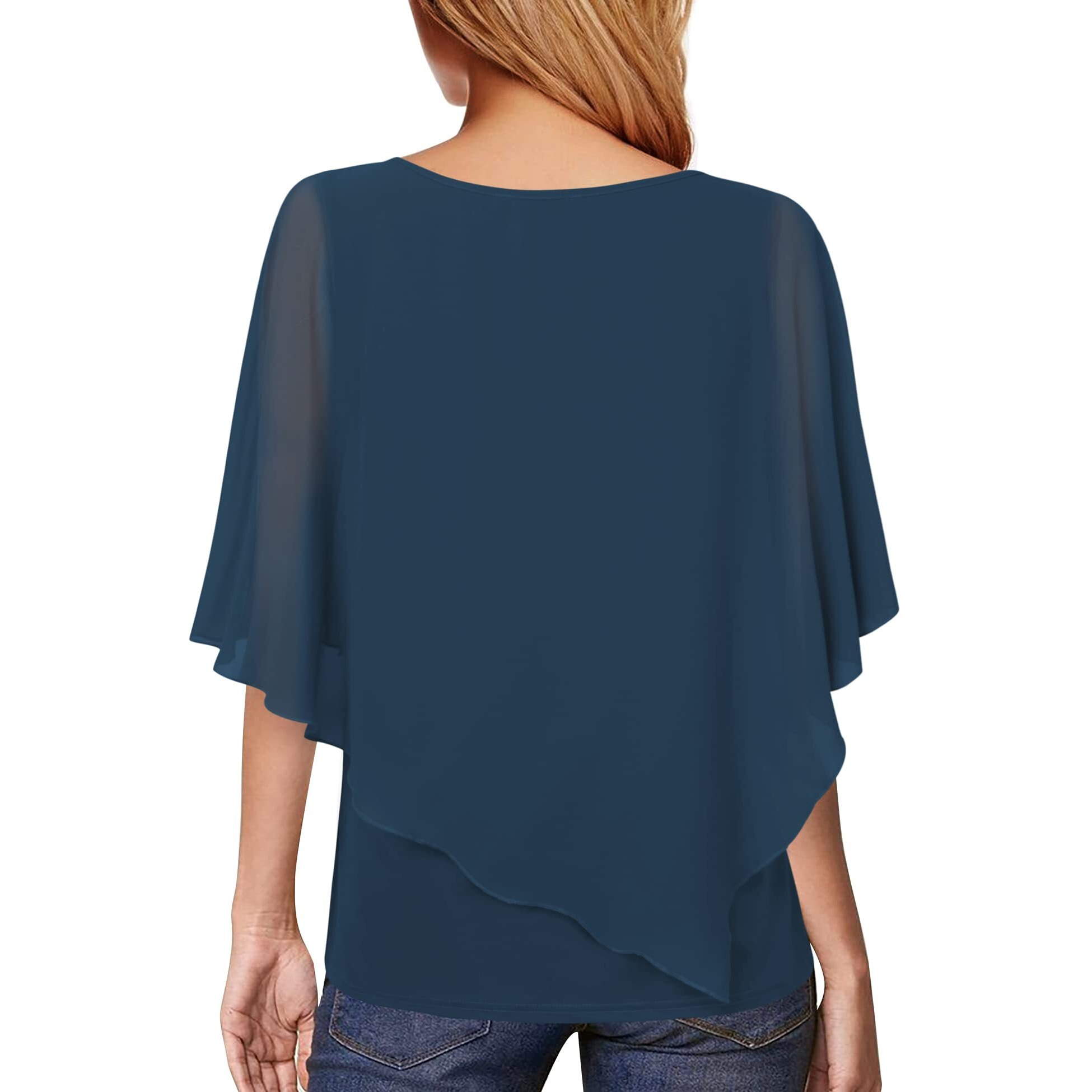 Lotusmile Women's Blouses, Business Shirts For Women Elegant Formal Blouses Batwing Sleeve Tunics Work Clothes Office Casual Top Blue