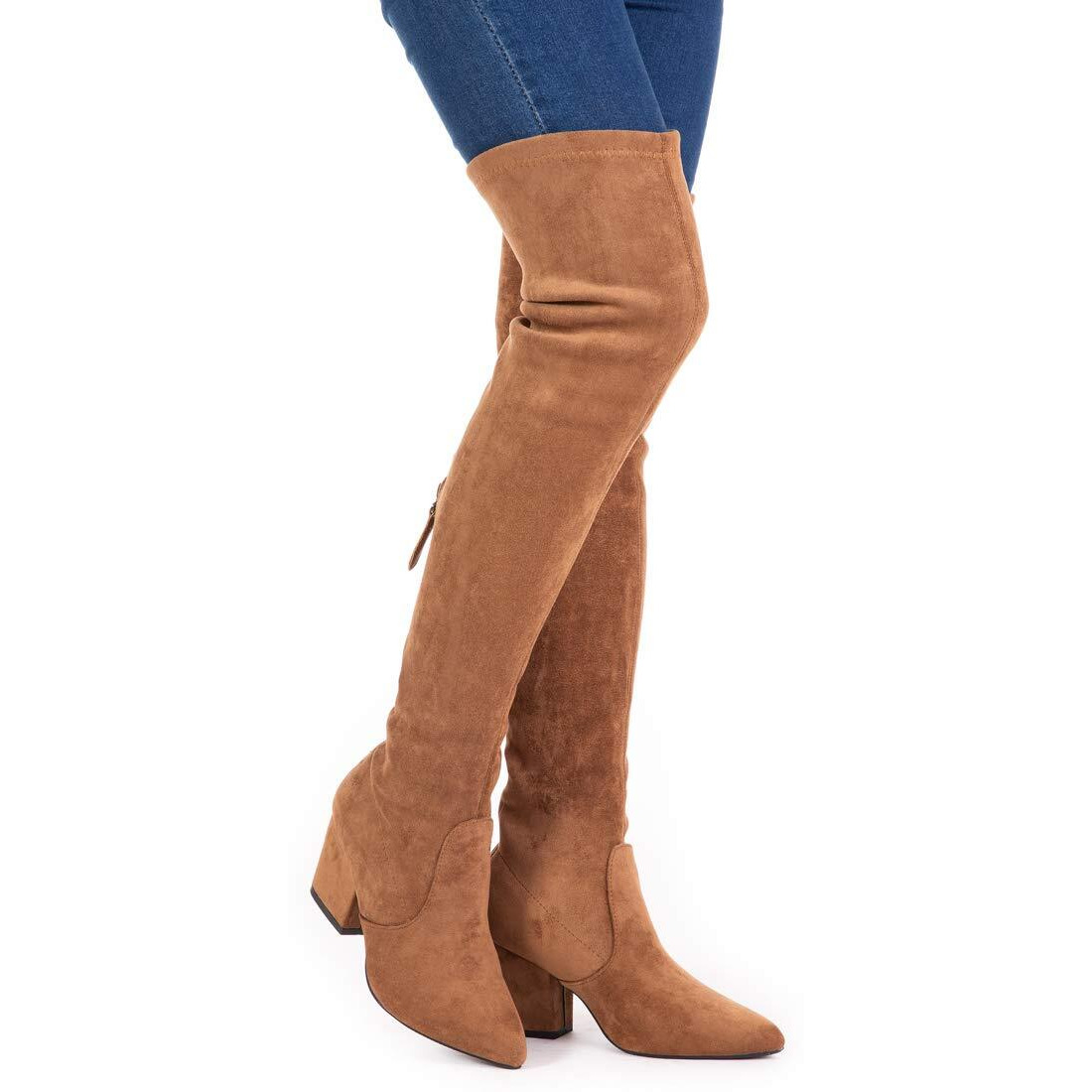 N.N.G Over The Knee Boots For Women Brown Size 9.5 Suede Block Heel Thigh High Long Otk Winter Stretch Ladies Pointed Toe
