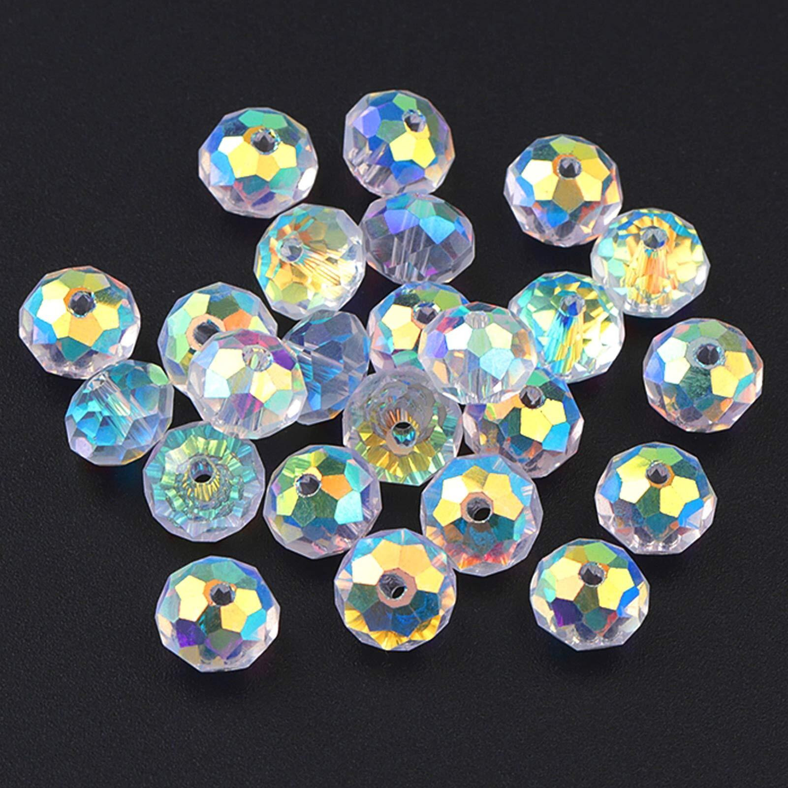 Dowarm 400 Pieces Crystal Glass Beads, Briolette Beads For Jewelry Making, 4Mm Rondelle Crystal Beads For Crafts Wind Chimes Suncatchers Wine Charms, Briolette Spacer Beads (Crystal Ab, 4Mm)