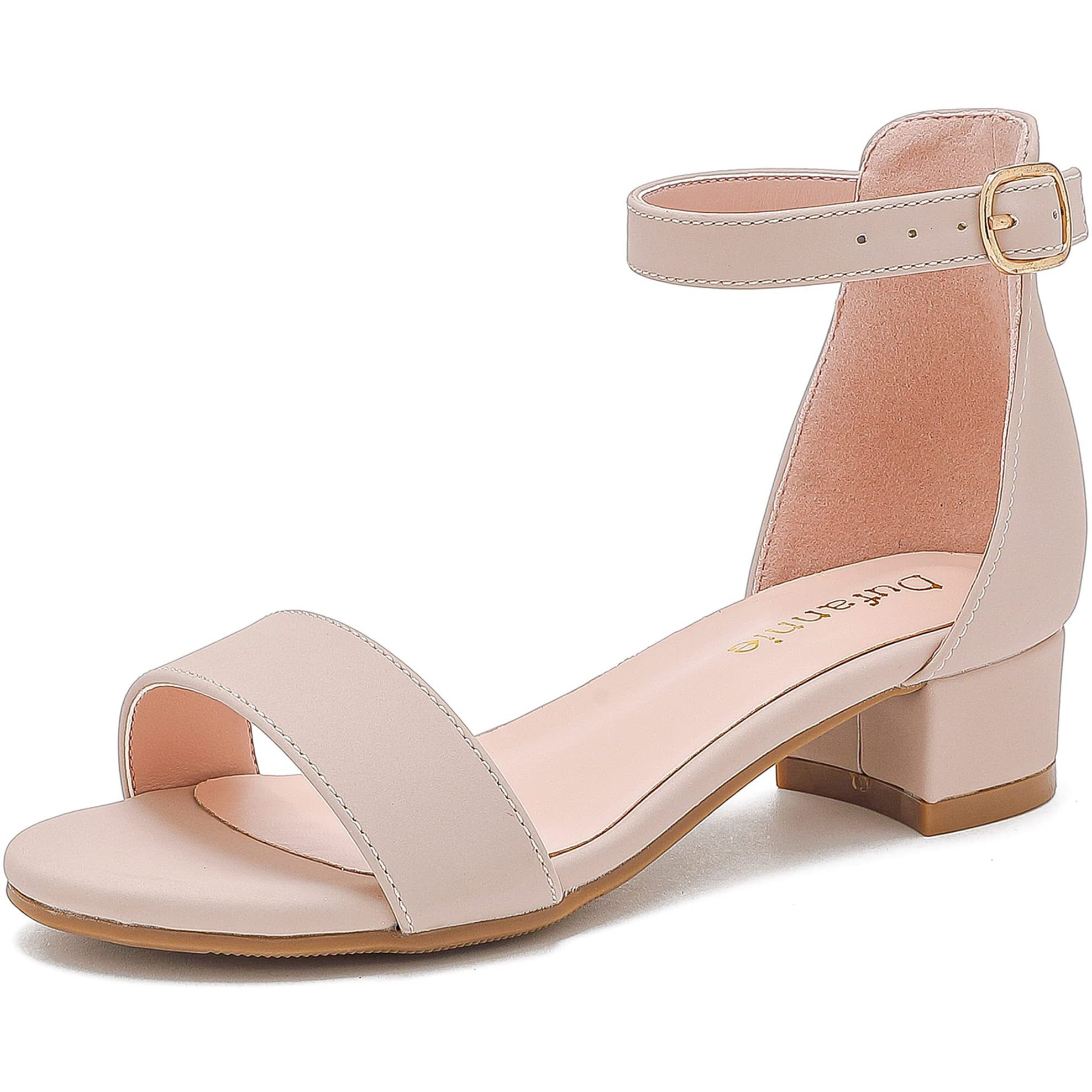 Dufannie Nude Sandals Heels For Girls Open Toe Ankle Strap Chunky Heel Girls Dress Shoes Graduations Party Wedding Low Heel Sandals For Toddler Littler Big Kids(3603Nude 12)