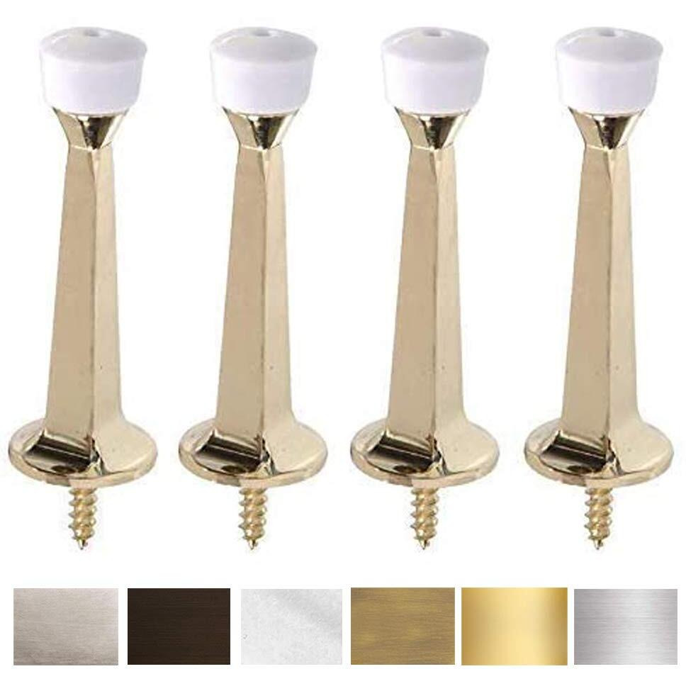 Liberty Premium Door Stop Metal Solid Rigid Door Stopper Brushed 3 (Brass Plated, 4 Pack)