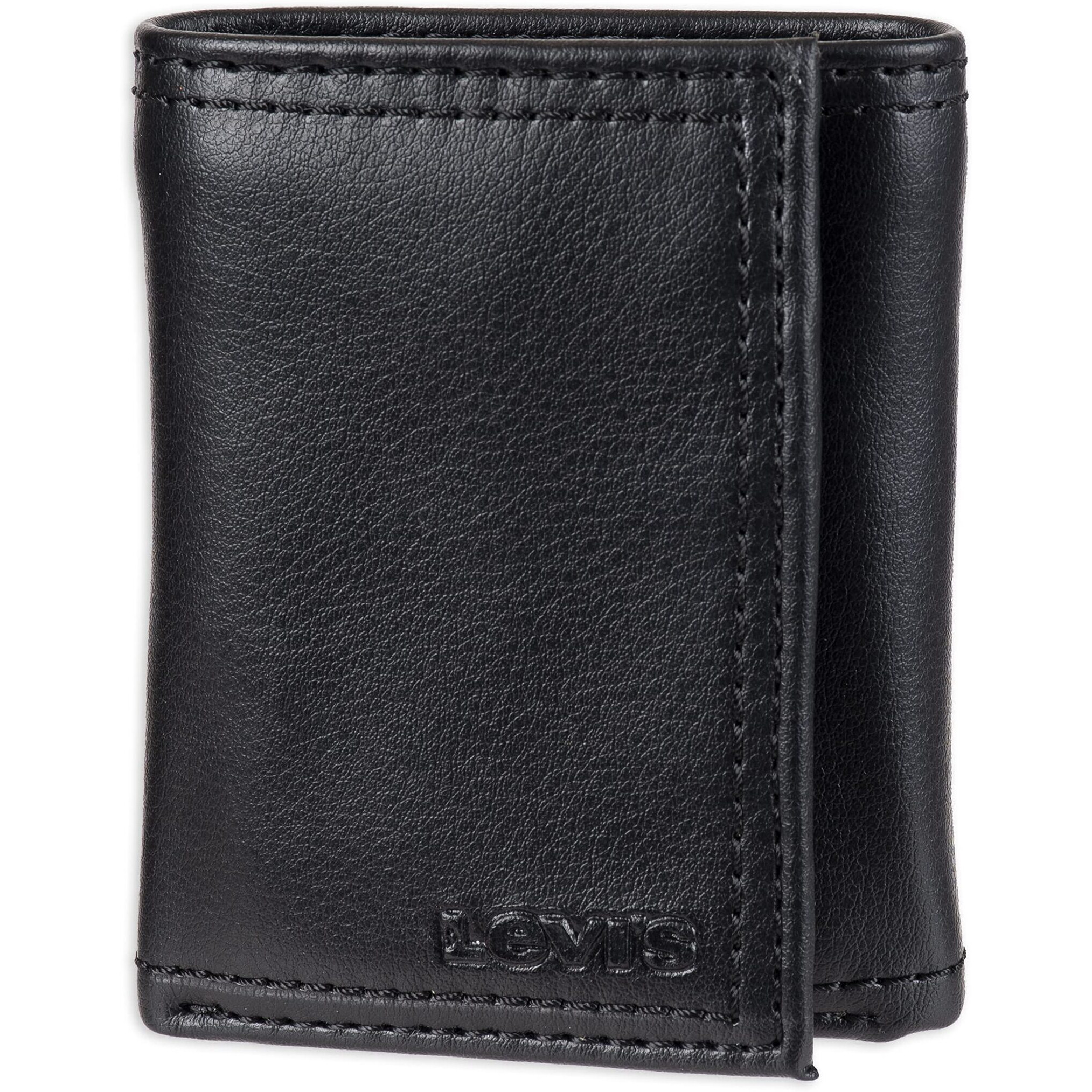 Levis Mens Trifold Wallet-Sleek And Slim Includes Id Window And Credit Card Holder, Black 01, One Size