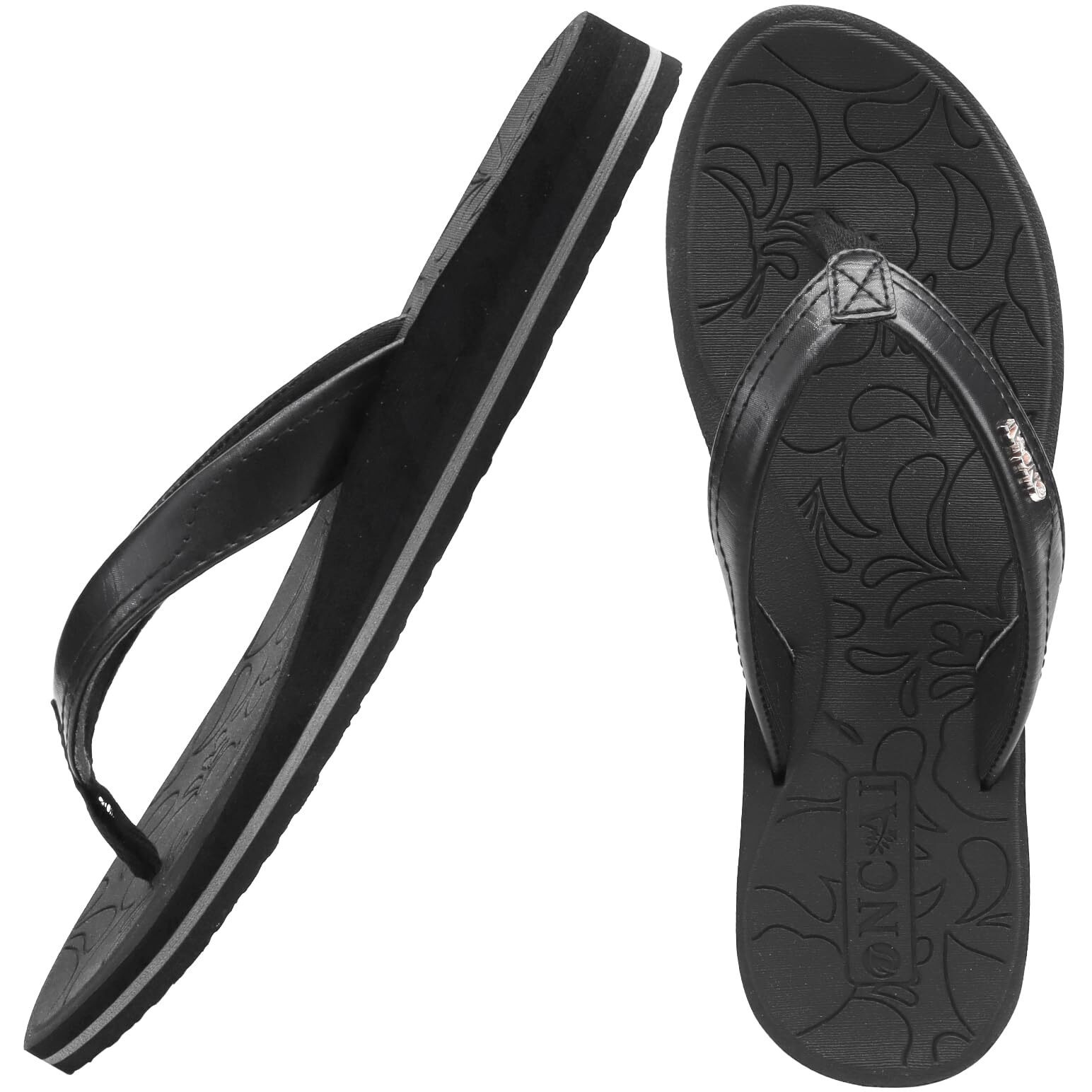 Oncai Flip Flops For Women Yoga Mat Non-Slip Womens Flip Flops Thong Sandals Summer Beach Slippers With Arch Support Lightweight Eva Sole Black Size 6.5