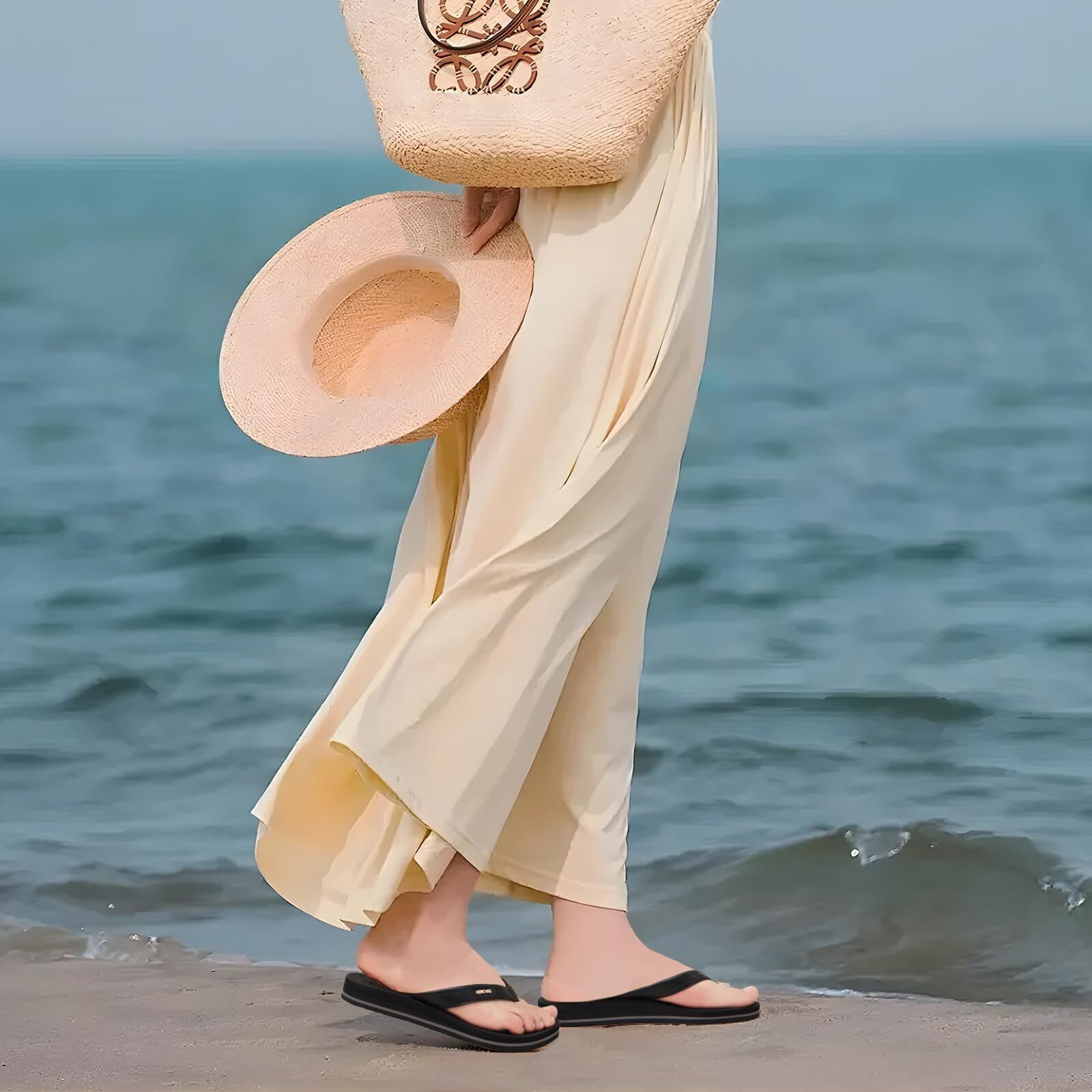 Oncai Flip Flops For Women Yoga Mat Non-Slip Womens Flip Flops Thong Sandals Summer Beach Slippers With Arch Support Lightweight Eva Sole Black Size 6.5