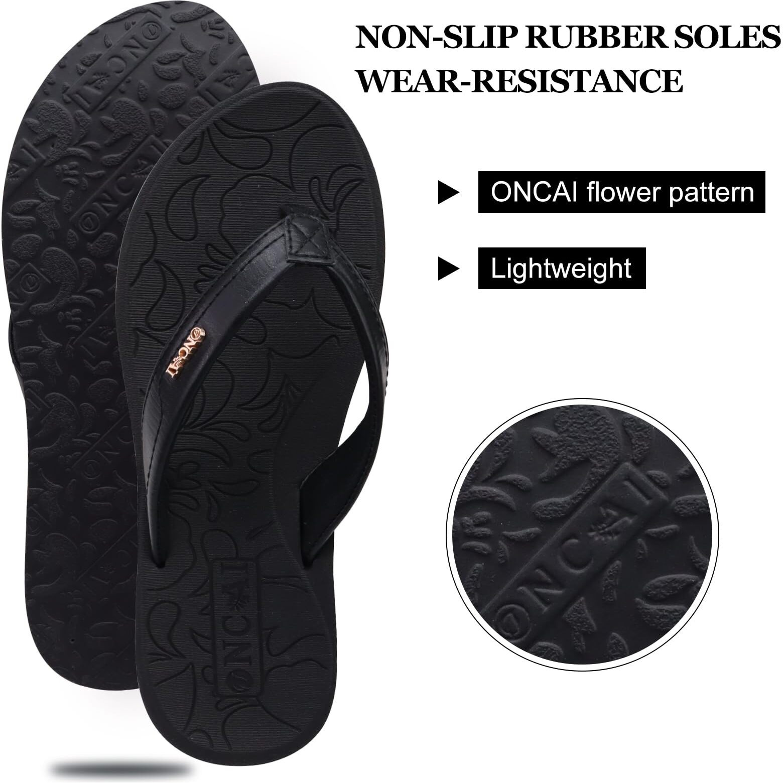 Oncai Flip Flops For Women Yoga Mat Non-Slip Womens Flip Flops Thong Sandals Summer Beach Slippers With Arch Support Lightweight Eva Sole Black Size 6.5
