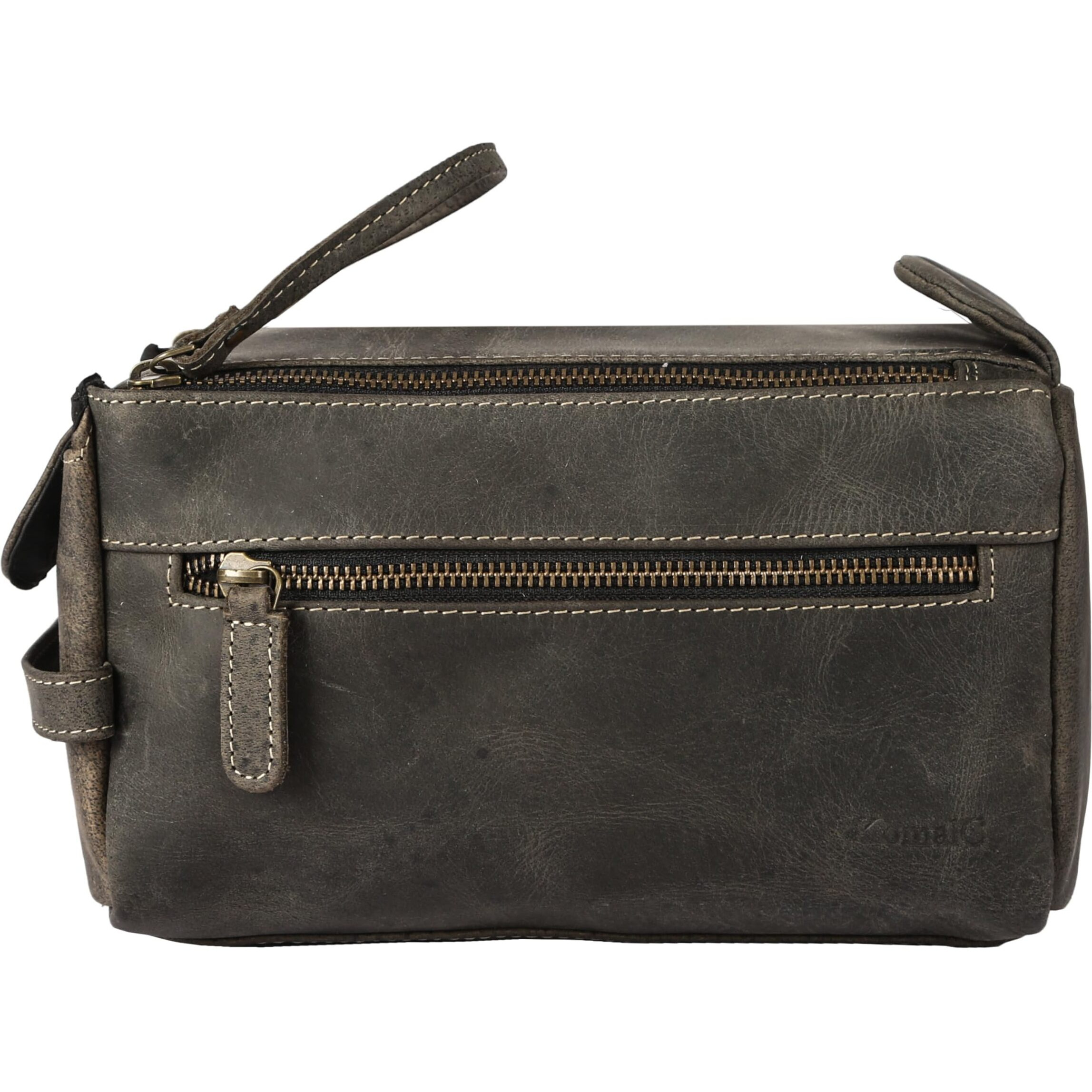 Komalc Premium Buffalo Leather Unisex Toiletry Bag Travel Dopp Kit (Charcoal Black)