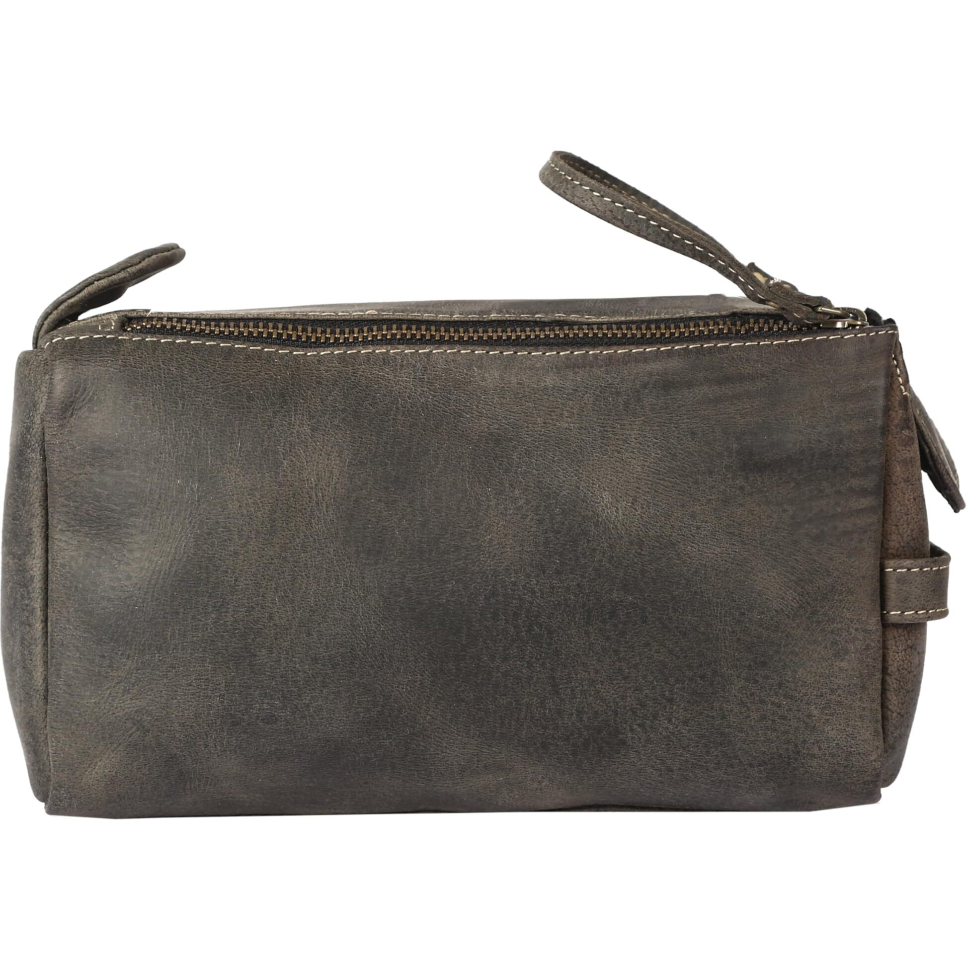 Komalc Premium Buffalo Leather Unisex Toiletry Bag Travel Dopp Kit (Charcoal Black)