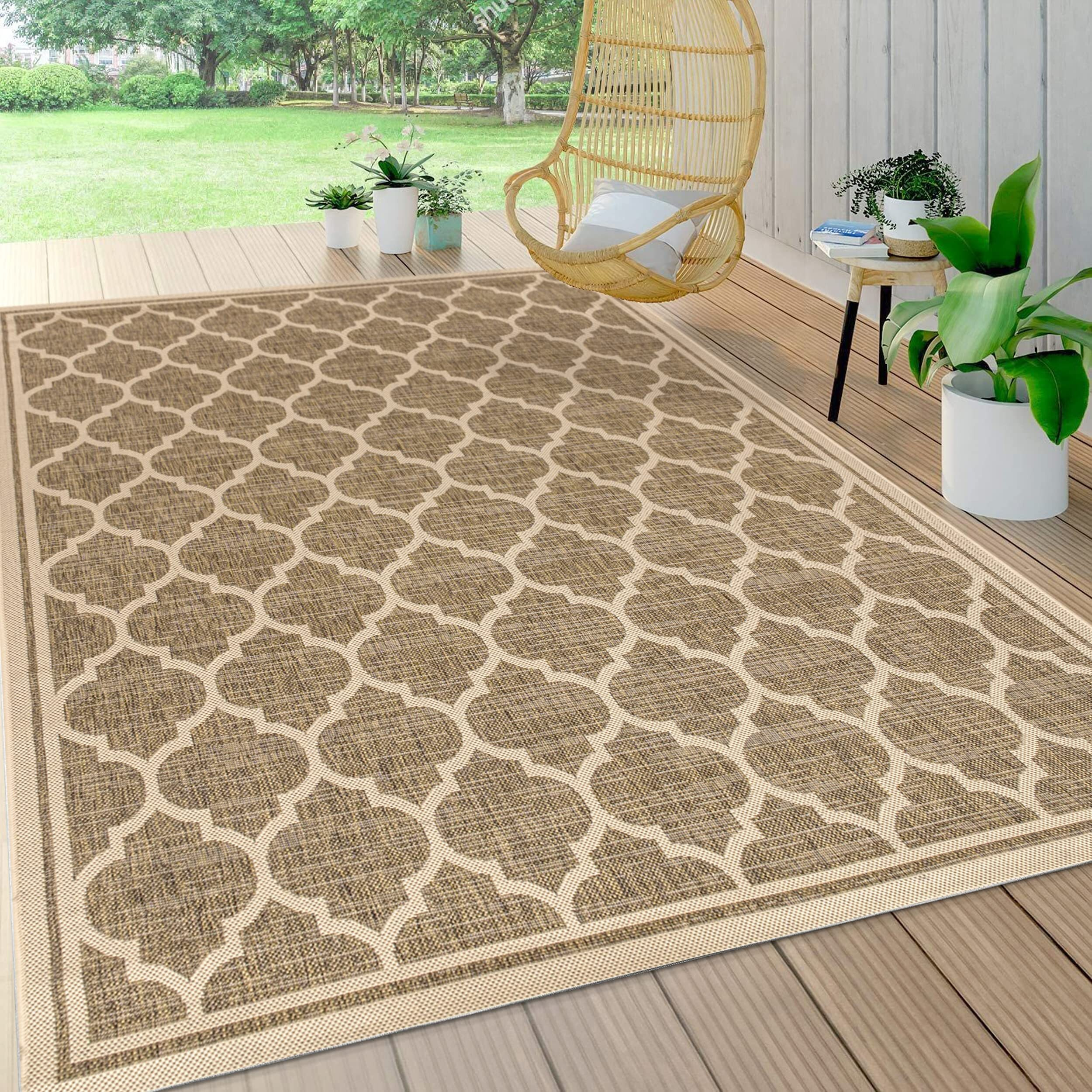 Jonathan Y Trebol Moroccan Trellis Textured Weave Indooroutdoor Brownbeige 4 Ft X 6 Ft Area-Rug, Coastal,Easy-Cleaning,Hightraffic,Livingroom,Backyard, Non Shedding (Smb109A-4)
